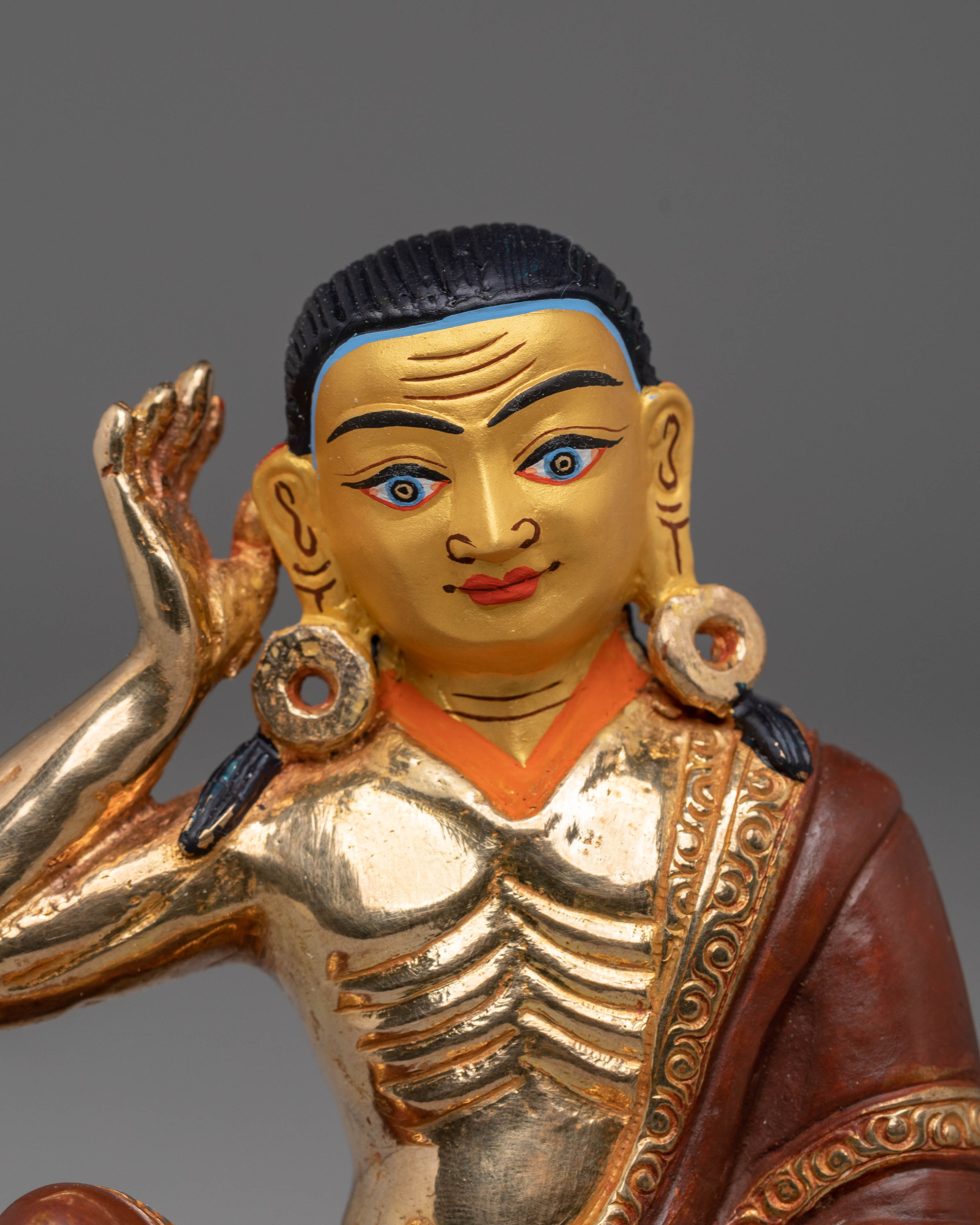 Handmade Golden Milarepa Statue | Hand-Carved Tibetan Yogi