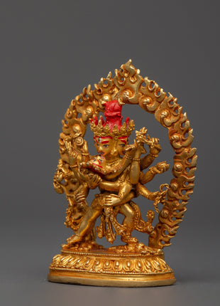 Chakrasambhara Statue in Gold-Plated Copper | Tantric Deity Sculpture for Zen Artwork