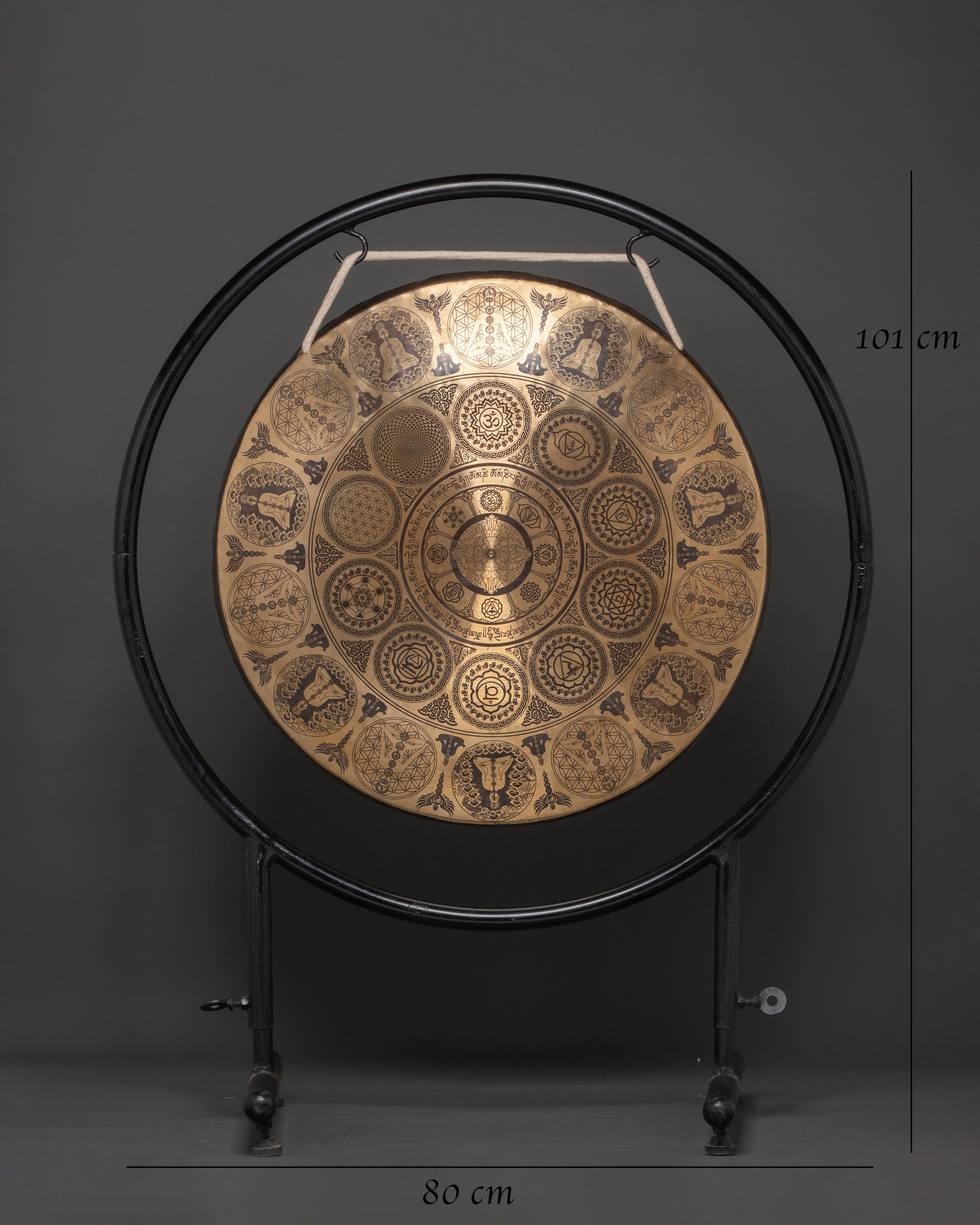 Handcrafted Sound Healing Gong | Engraved Brass Mandala Gong with Buddha Design