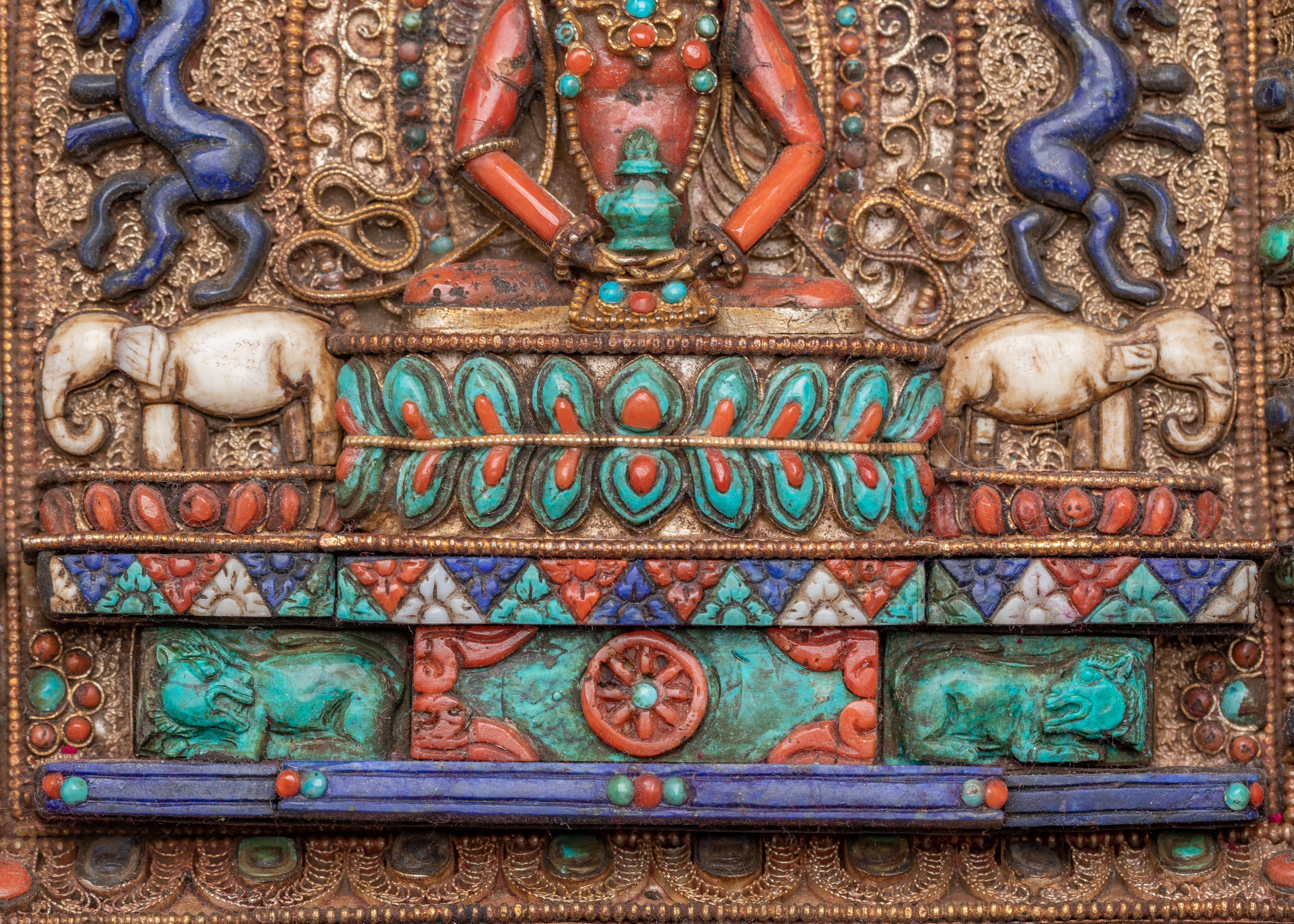 Buddhist Long Life Buddha Metal Thangka | Exclusive Silver and Gemstone Metal Thangka