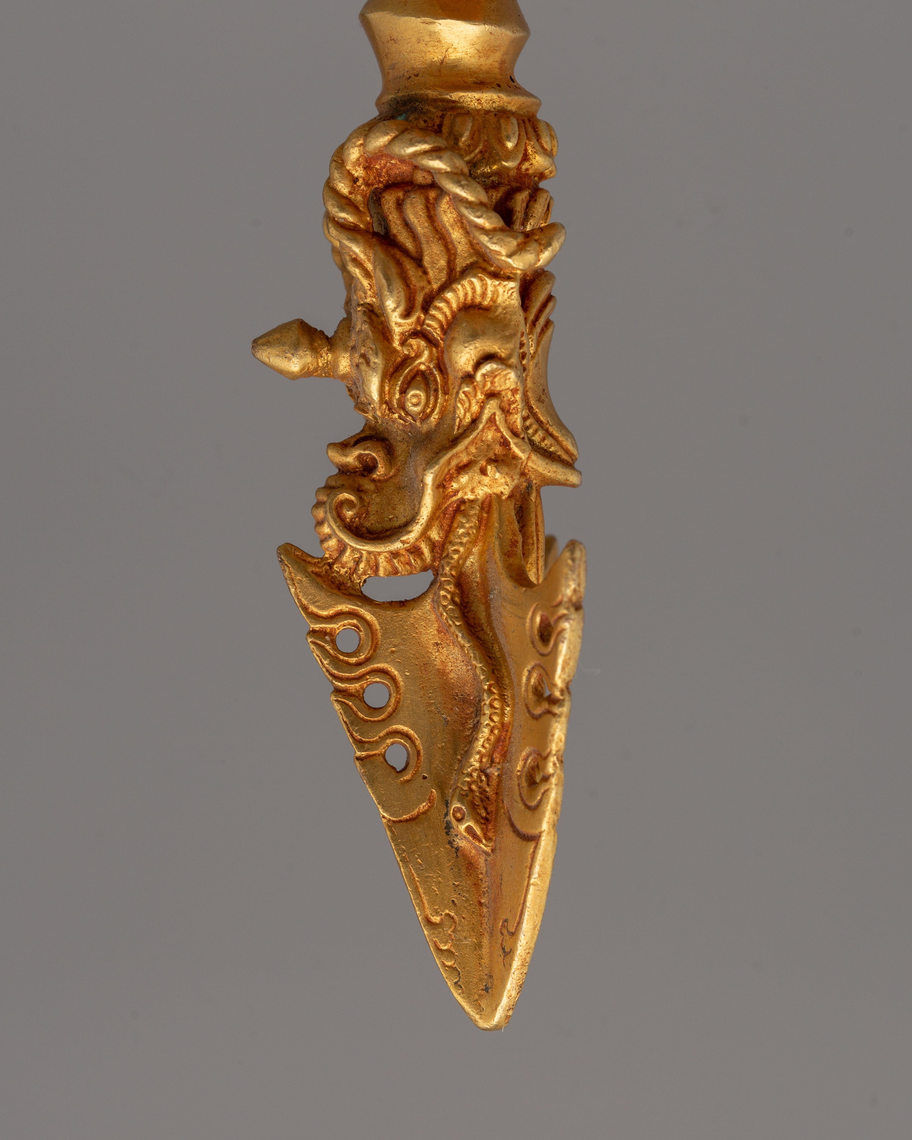 Gold-Plated Ritual Phurba for Tibetan Practices | Meditation Tool, Sacred Altar Artifact