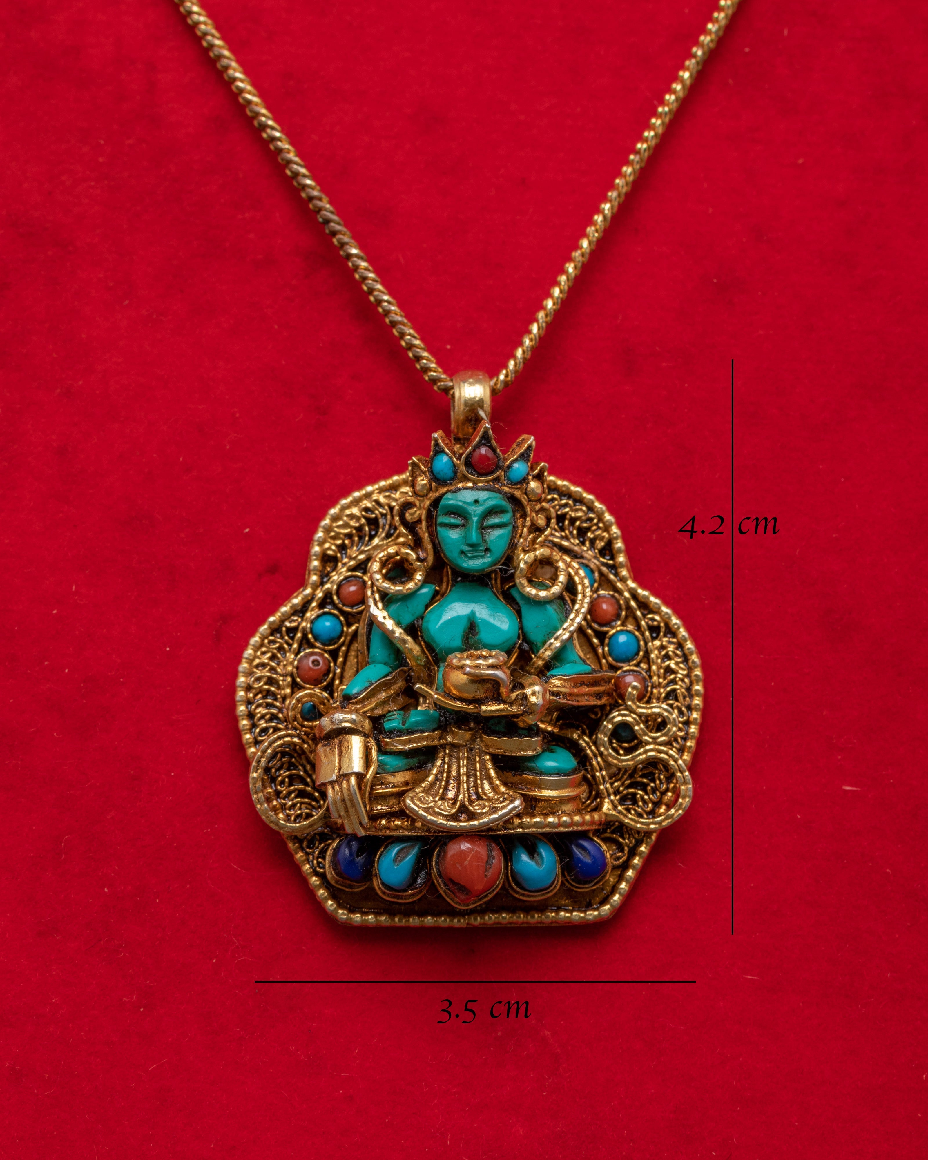 Spiritual Tibetan Turquoise Buddha Locket | Gold Plated Silver with Coral and Lapis Inlay