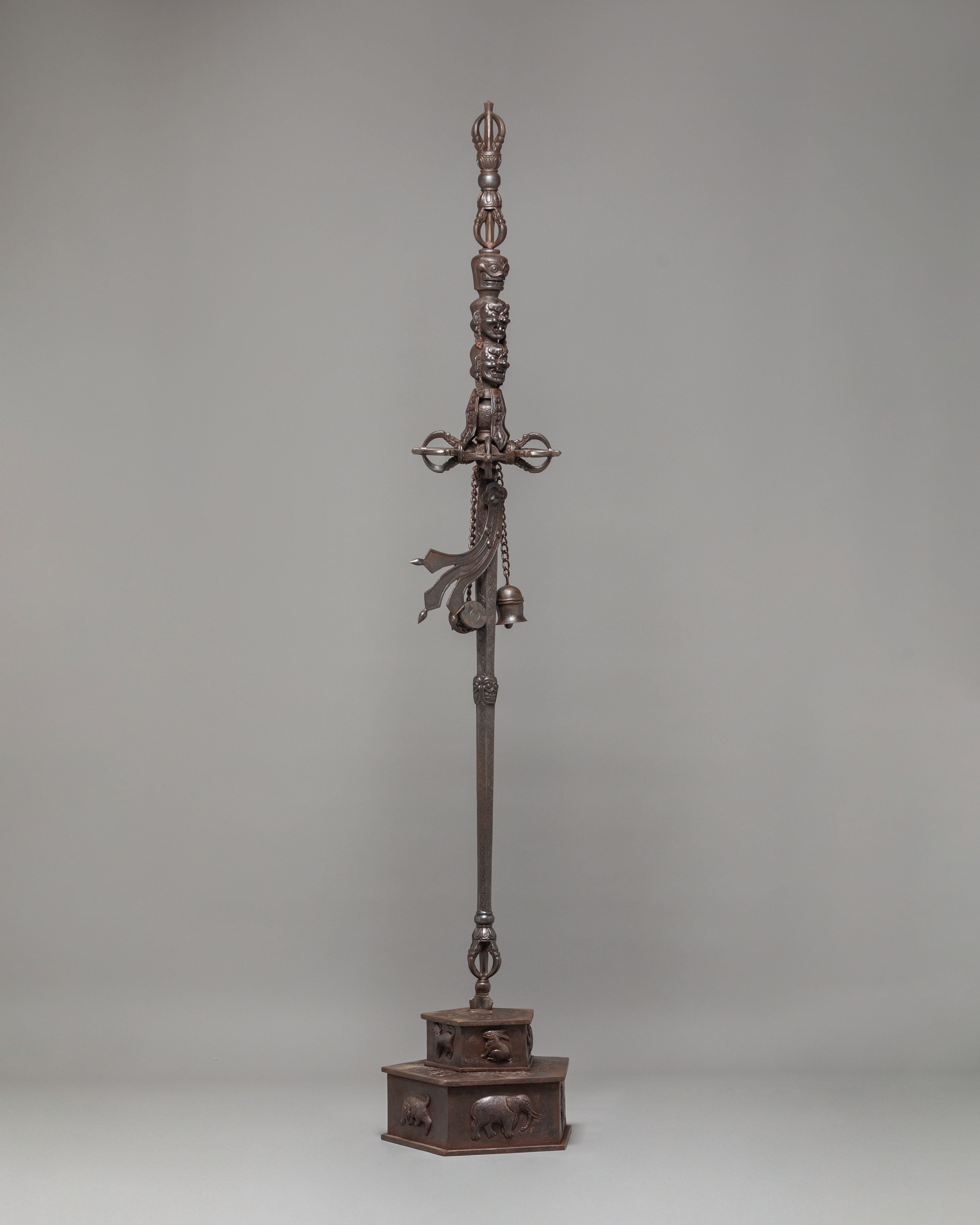 Sacred Ritual Item Khatan | Tibetan Oxidized Copper Ritual Staff