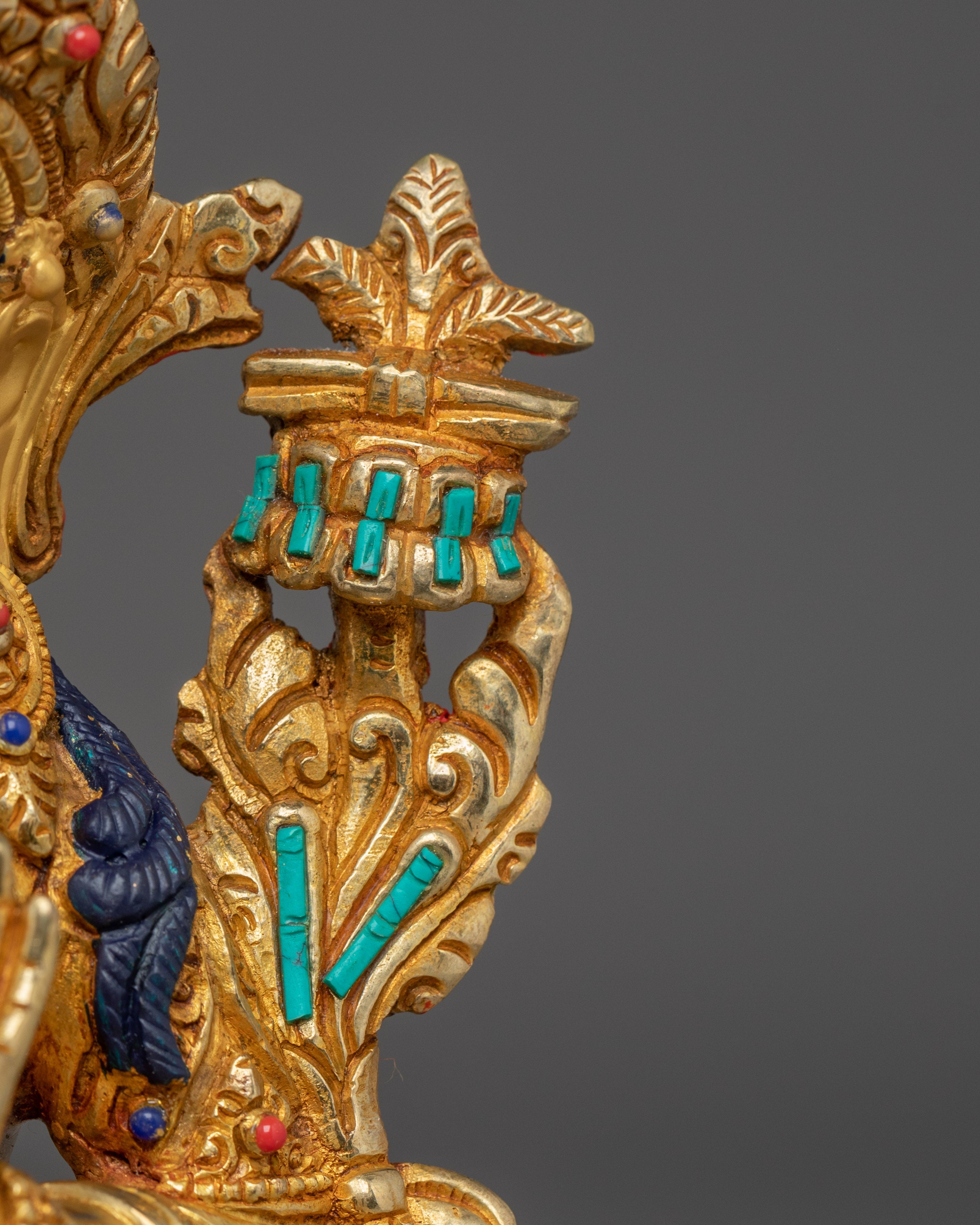 Handmade Manjushri Buddhist Sculpture | Gold Plated Manjushri Statue | Copper & Brass