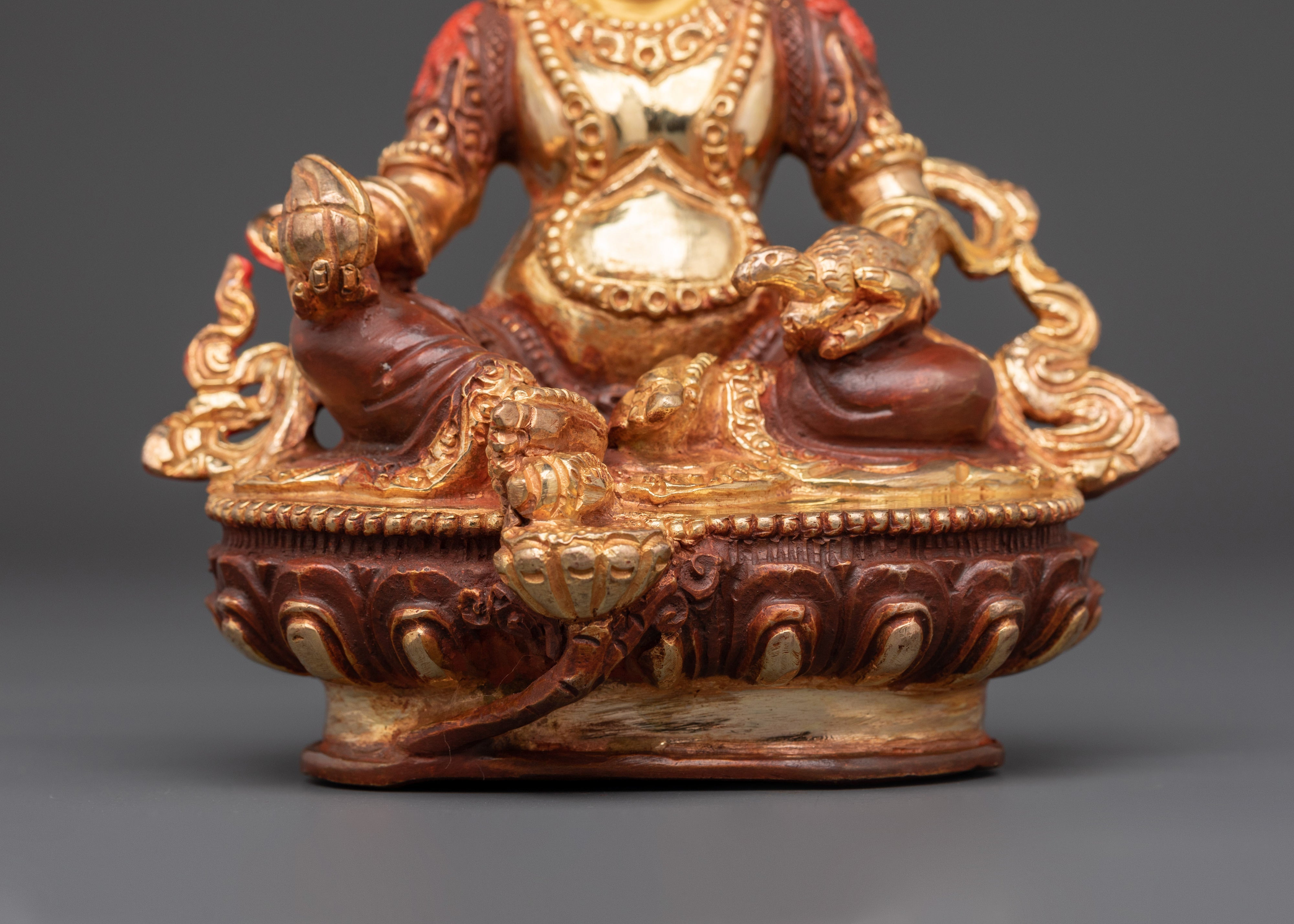 Handcrafted Dzambhala Wealth Deity Statue | Tibetan Gold Plated Copper Figurine