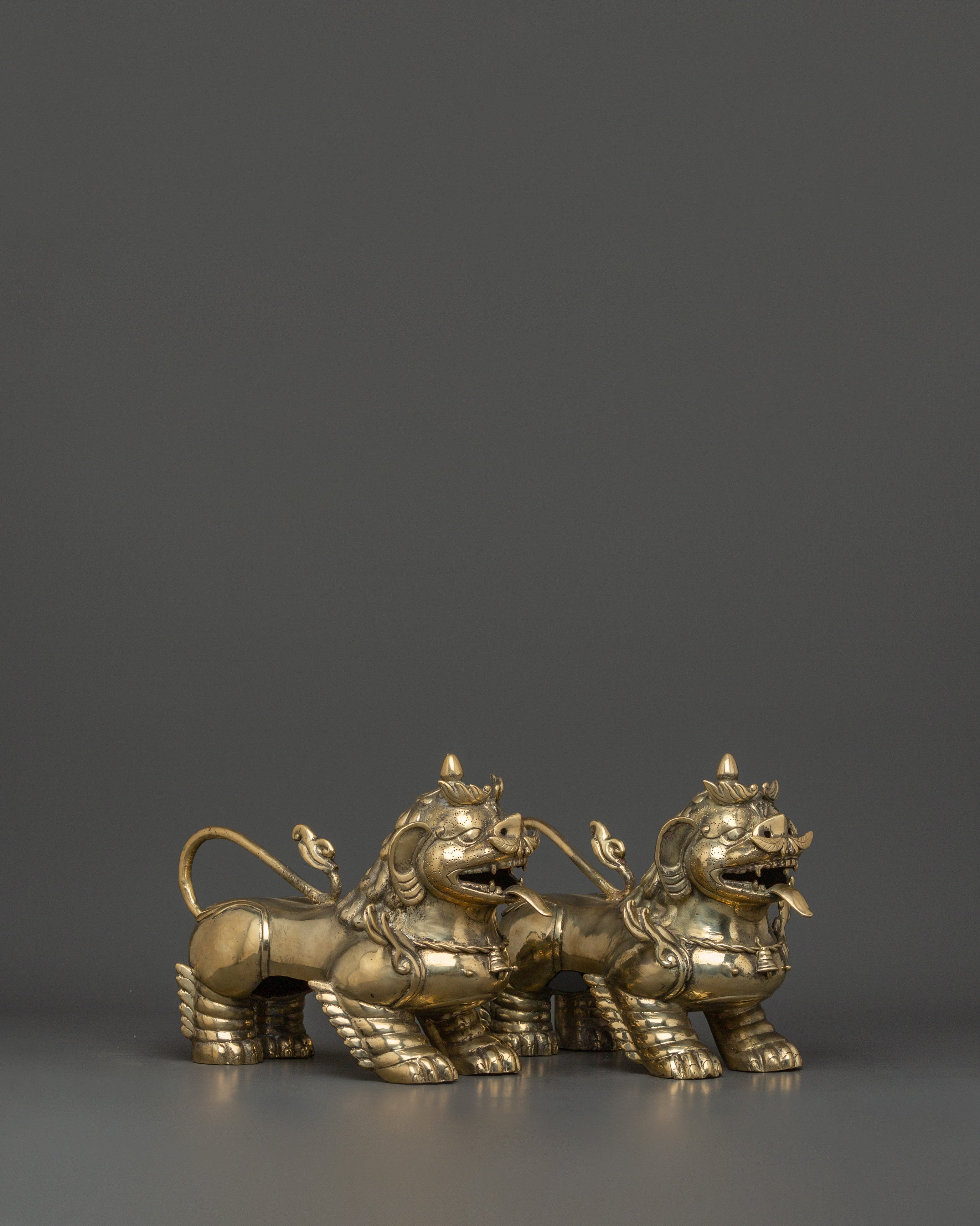 Handmade Tibetan Snow Lion Set | Brass Guardian Statues