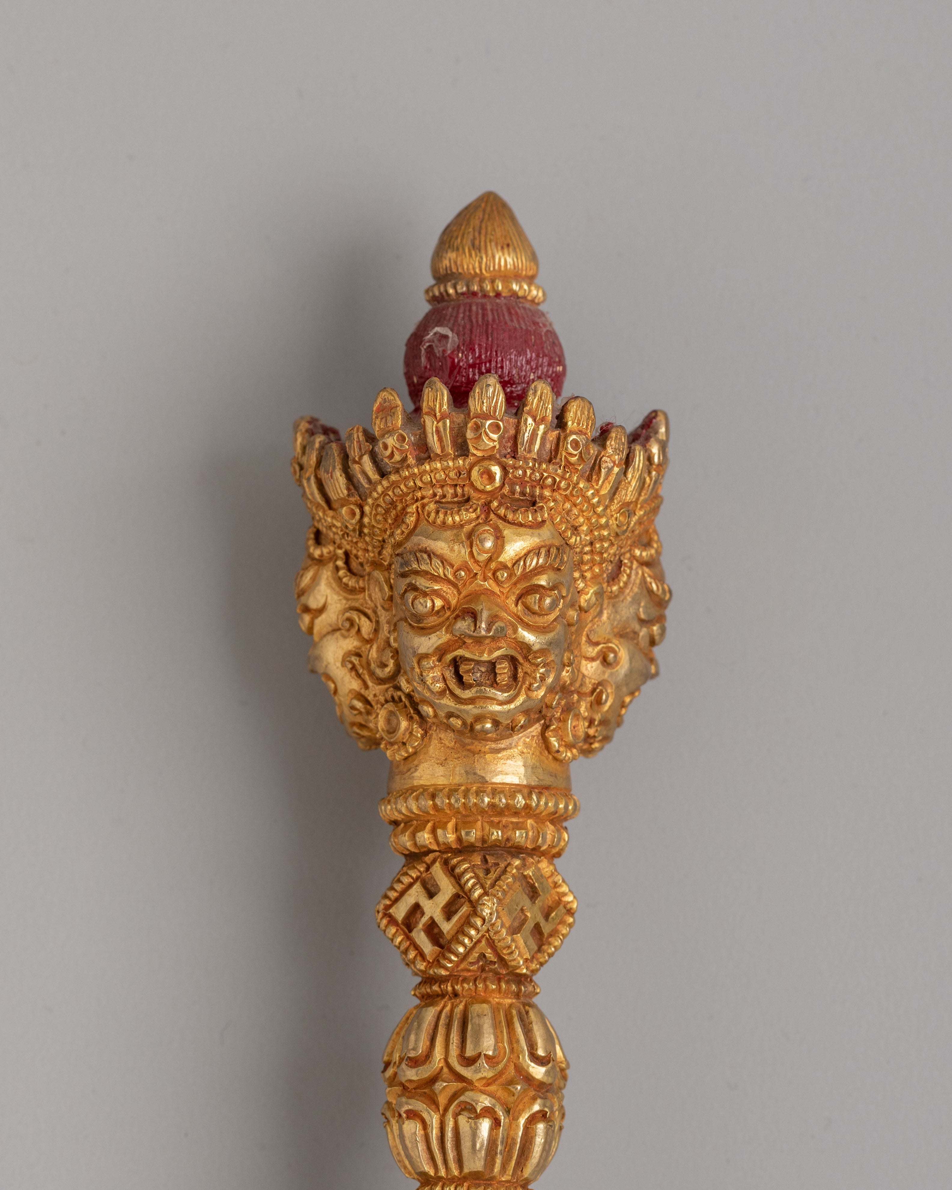 Traditional Buddhist Phurba Dagger | Gold Plated Copper Ritual Dagger