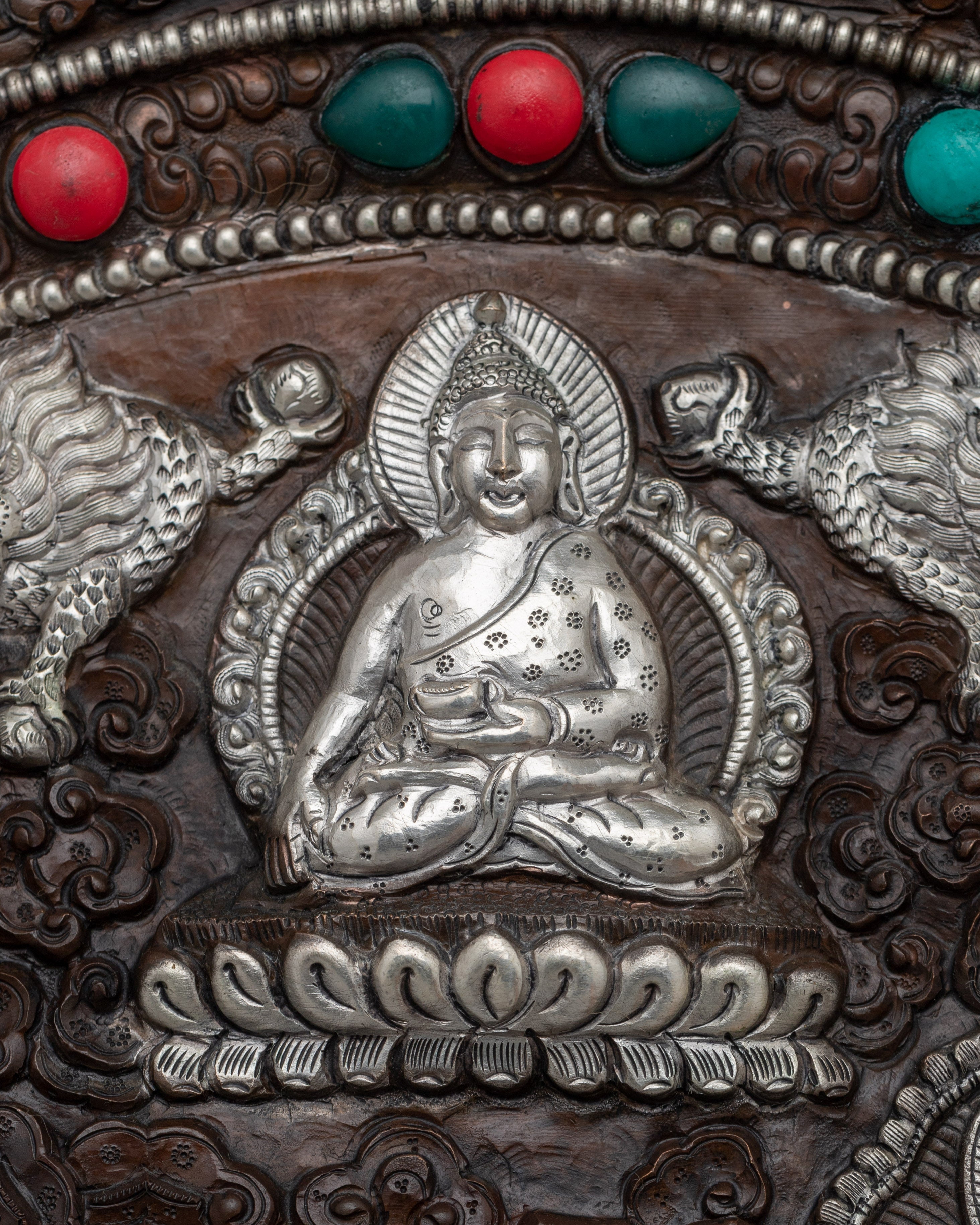 Tibetan Repousse Plaque Wall Hanger | Traditional Tibetan Metal Artwork