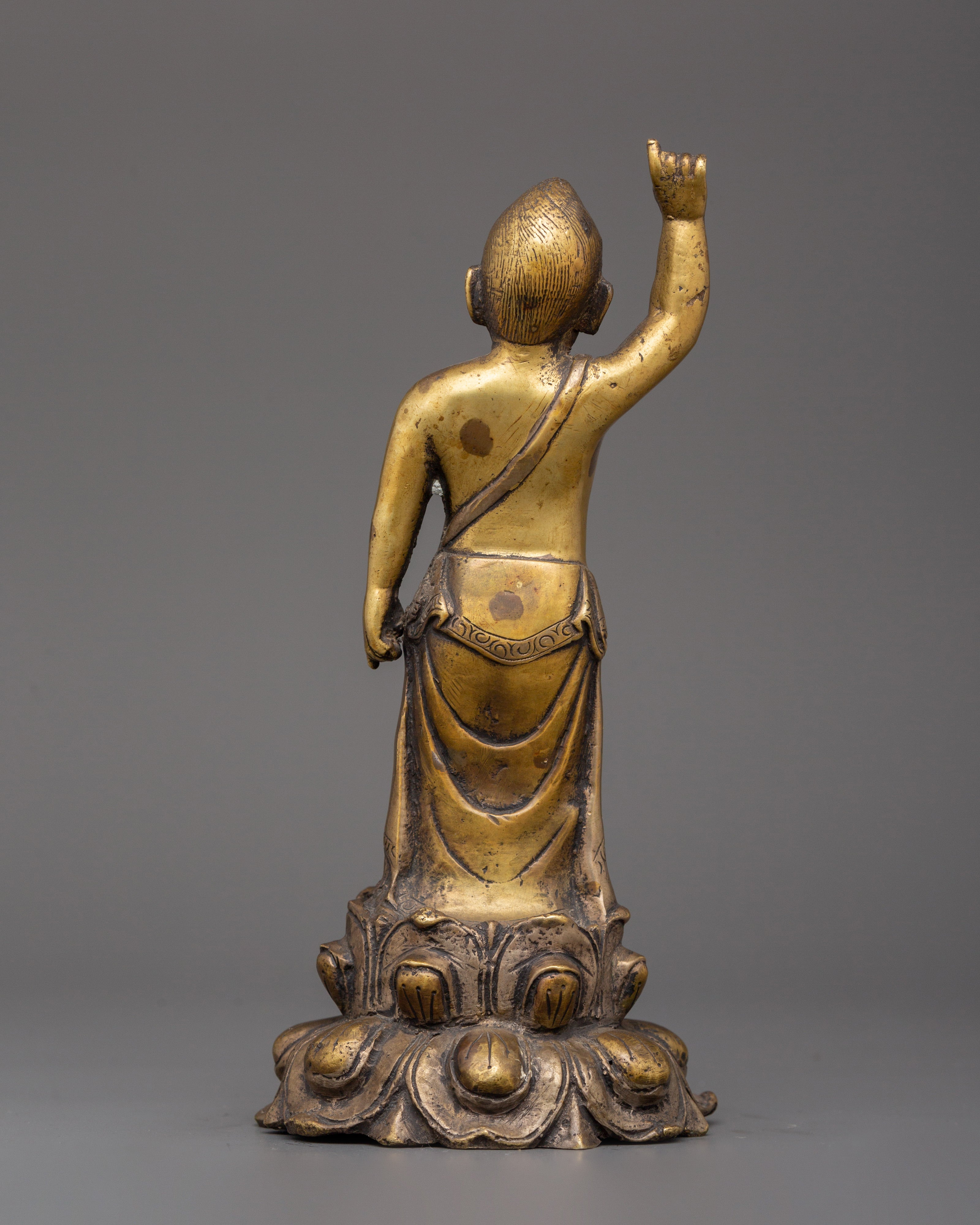 Handcrafted Siddhartha Gautam Statue | Brass Standing Buddha in Birth Gesture Pose
