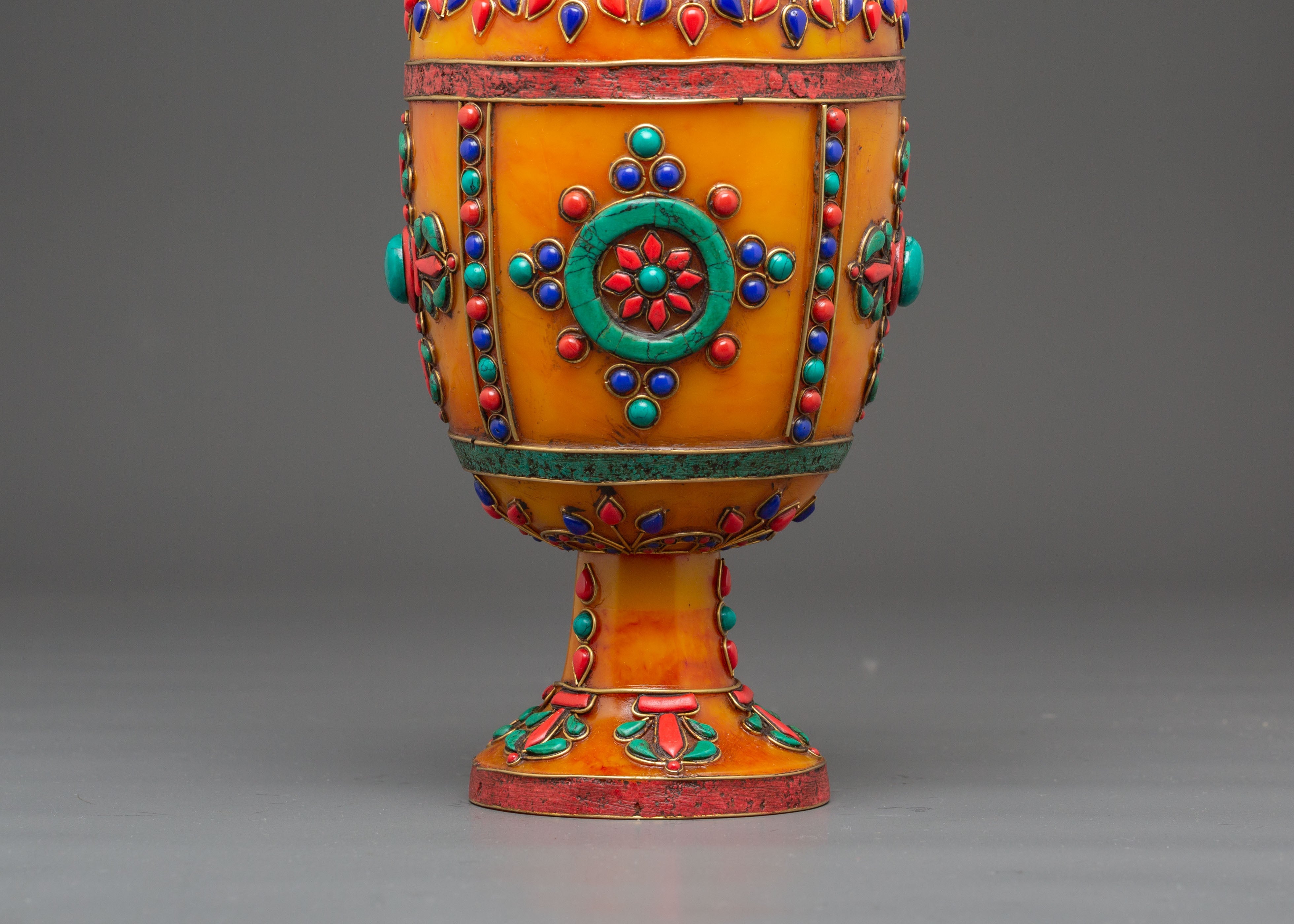 Amber Flower Vase Set | Coral and Turquoise Inlays
