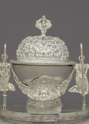 Tibetan Silver Ritual Kapala | Sacred Tibetan Buddhist Artifact for Rituals
