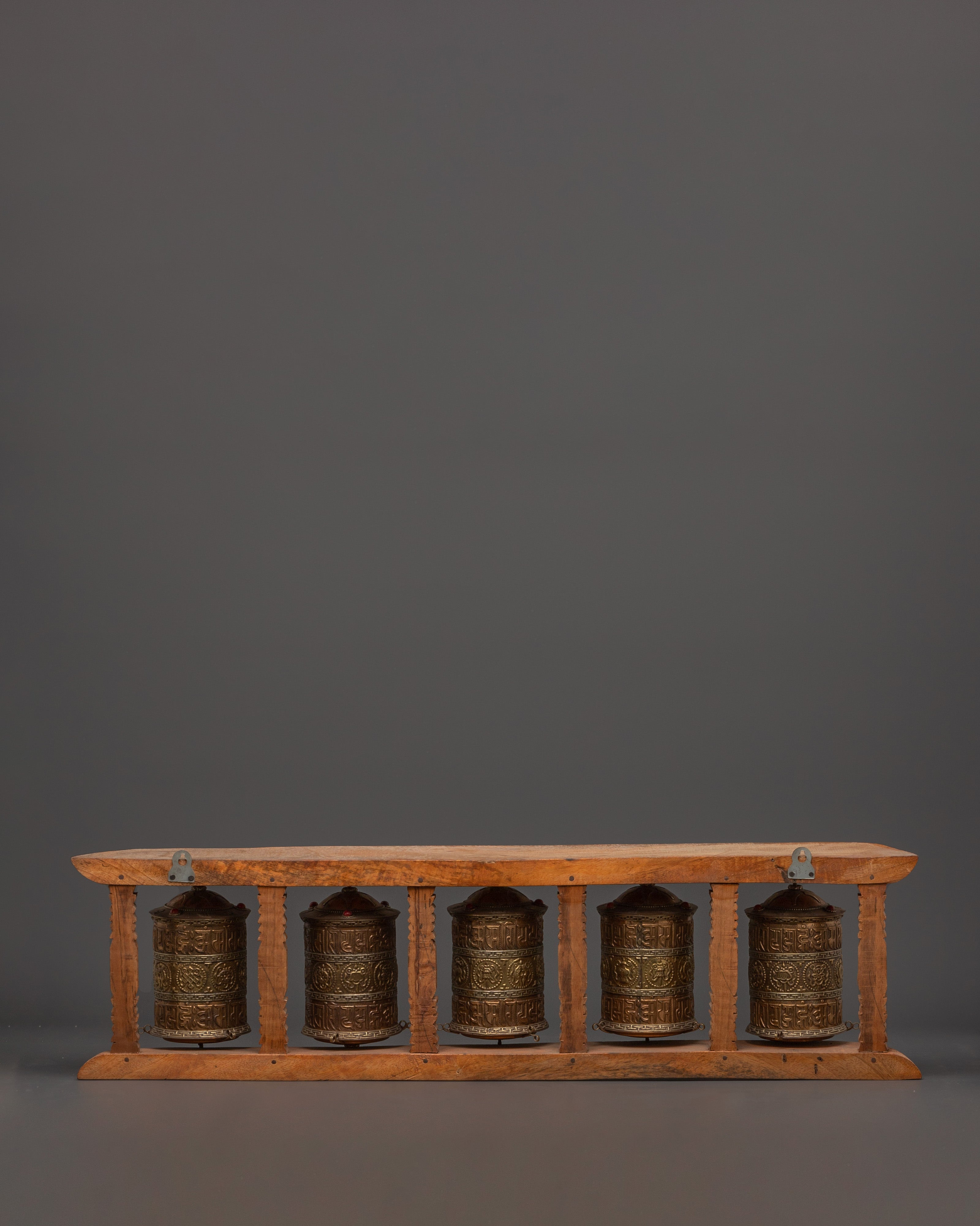 Set of 5 Handcrafted Brass Tibetan Prayer Wheels | Sacred Mantra Spinners