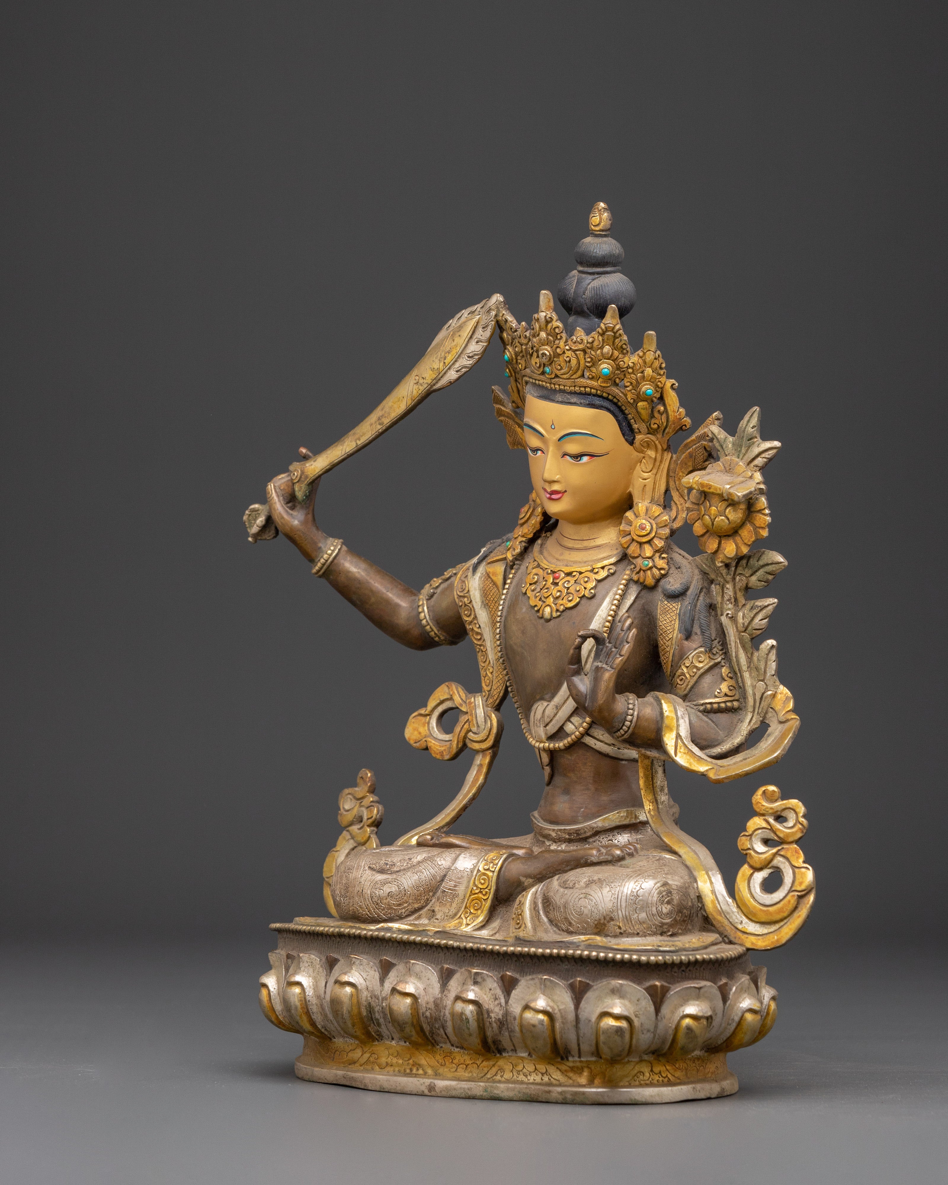Handcrafted Tibetan Manjushri Statue | Wisdom Deity Sculpture for Home Altar