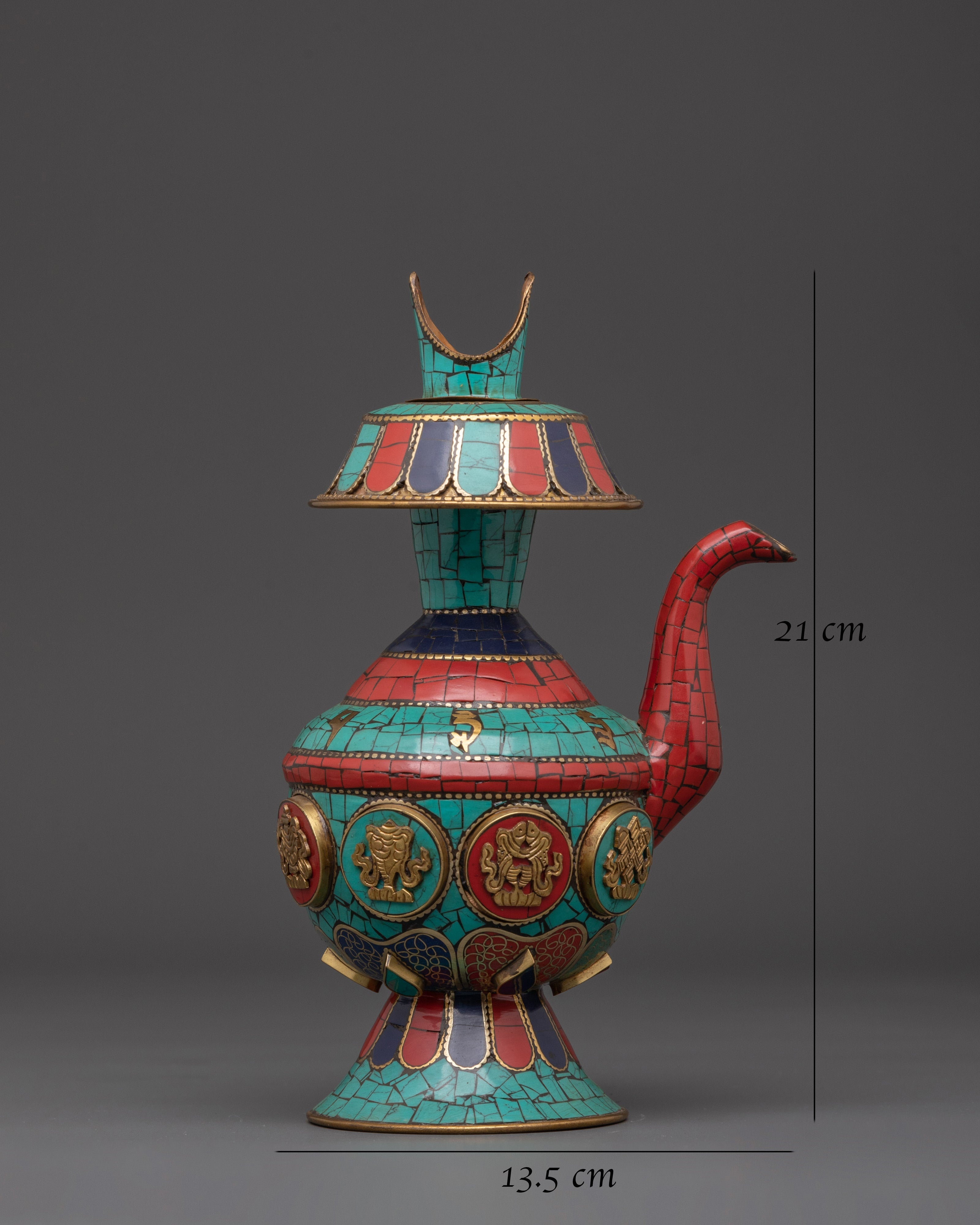 Tibetan Bhumba Water Vase | Ritual Offering Pot with Sacred Stone Inlay