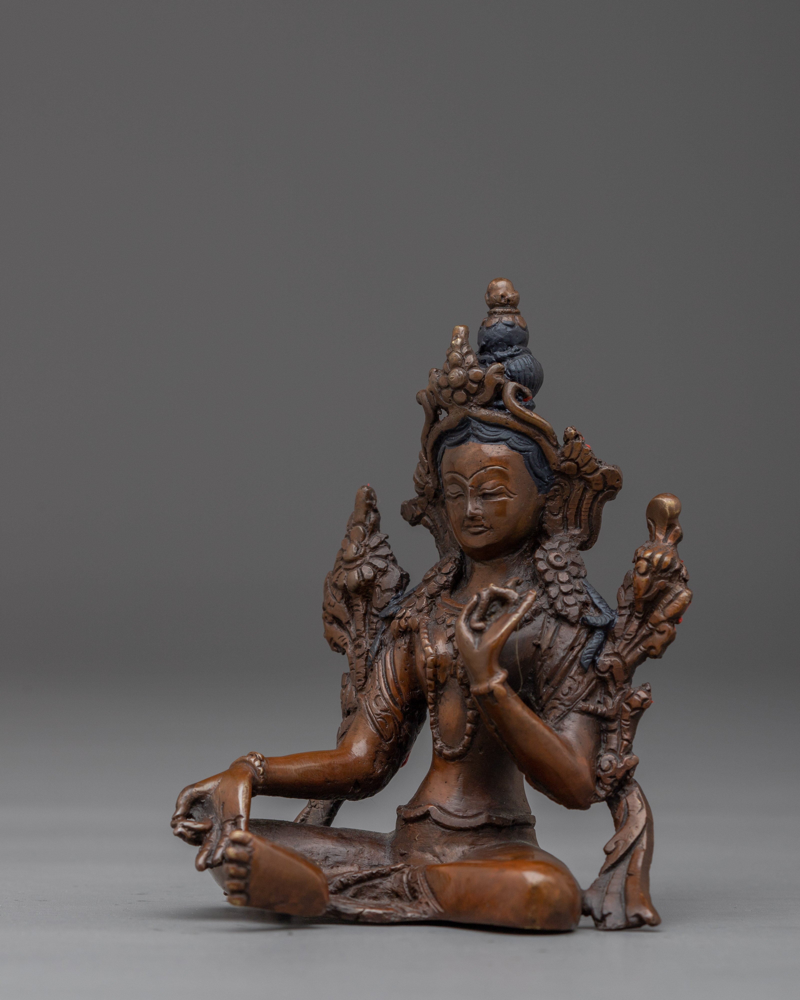 Compassionate Green Tara | Sacred Handcrafted Copper Statue