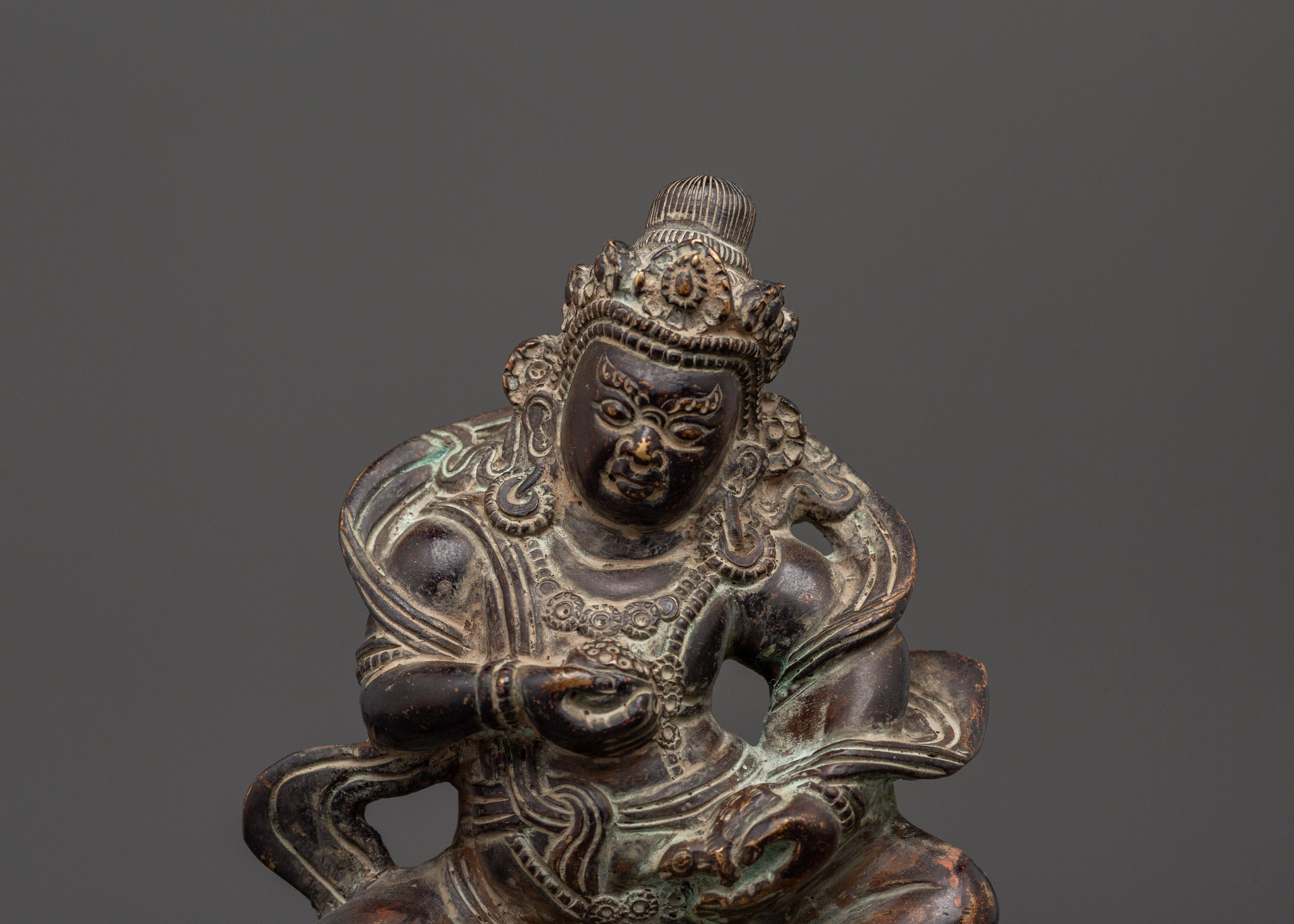 Tibetan Buddhist Dzambhala Oxidized Copper Statue | Sitting on Lotus