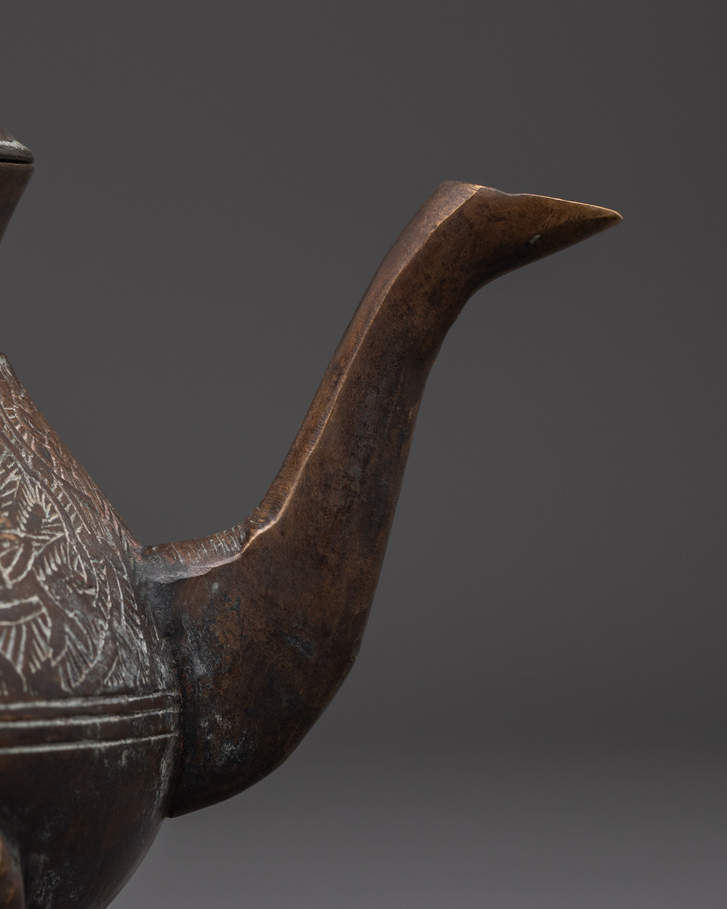 Copper Crafted Tea Pot |Tea Pot with Hand Carved Peacock Design