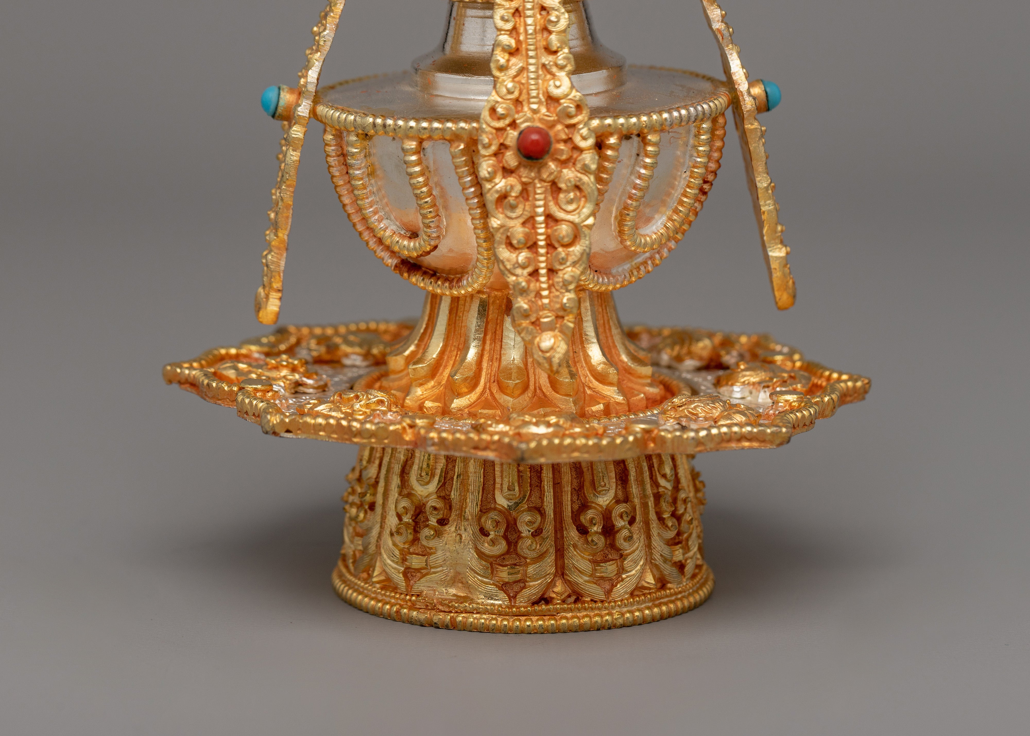 Buddhist Long Life Vase | Ritual Life Vase with Coral & Turquoise Stones
