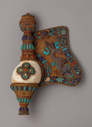 Tibetan Ritual Conch Shell (Shankha) with Precious Stones | Spiritual Practices