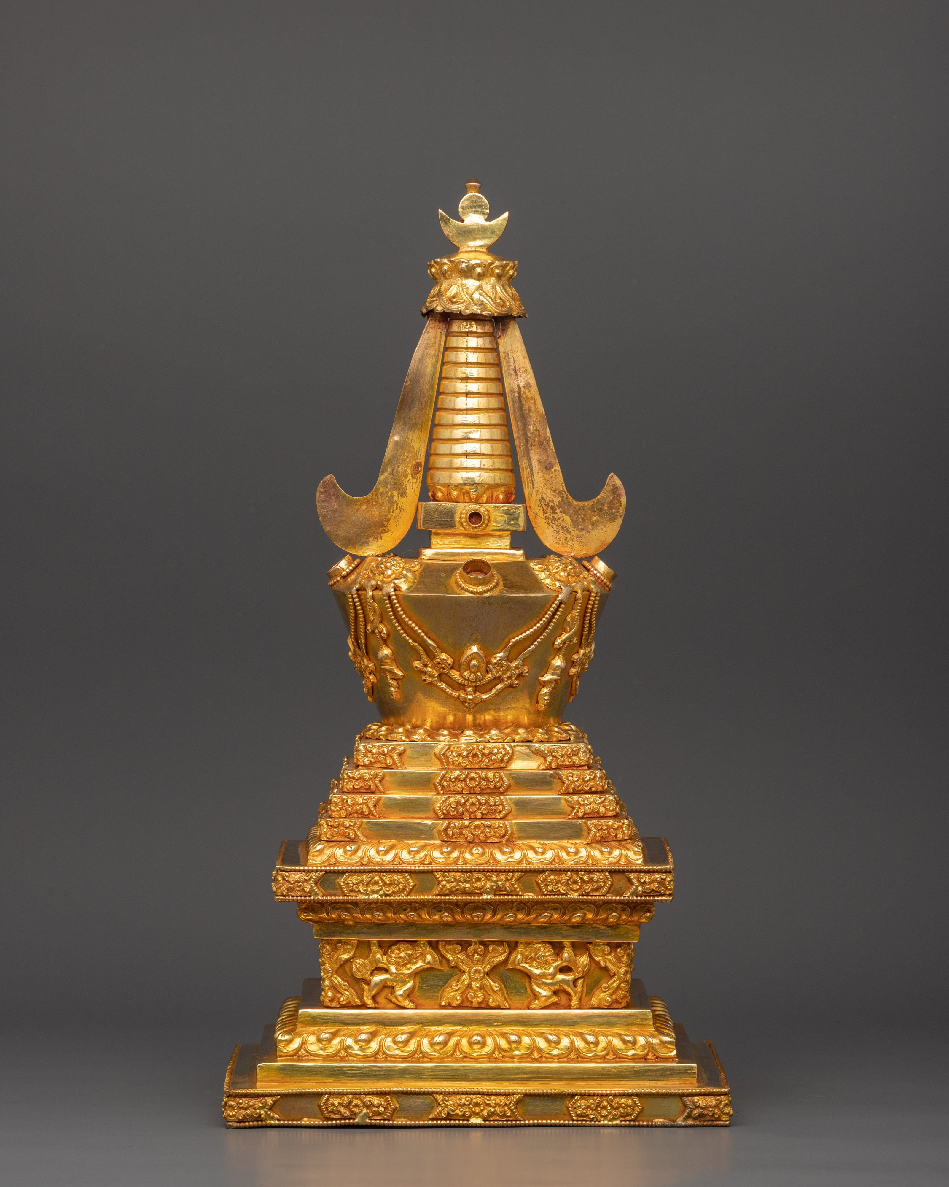 Stupa Sacred Tibetan Altar Decor | Handcrafted Gold Plated Copper Stupa