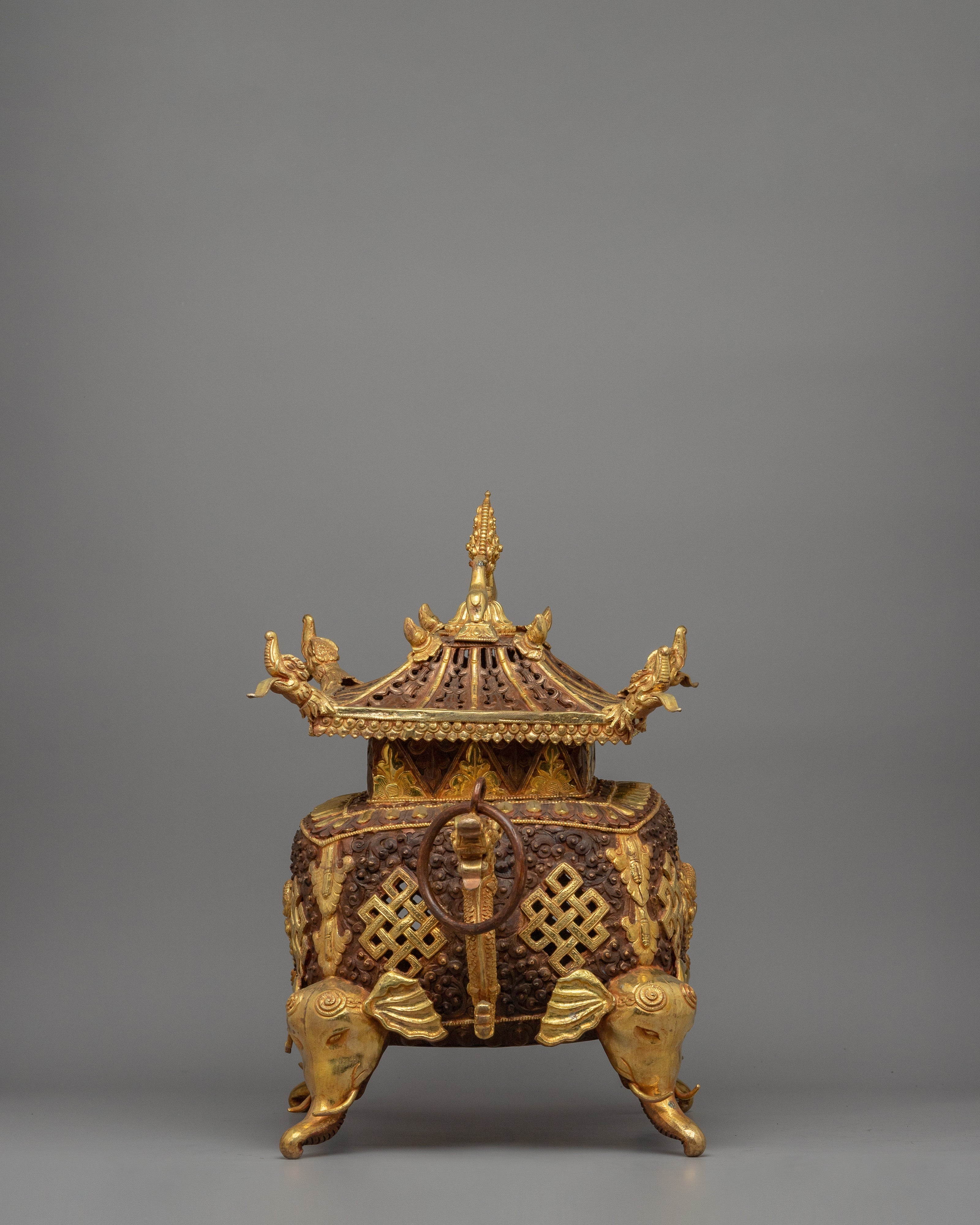 Exquisite Buddhist Incense Burner | Copper & Gold-Plated Ritual Artifact