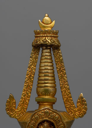 Exquisite Tibetan Stupa with Gold-Plated Buddha Figurine | Religious Tibetan Art