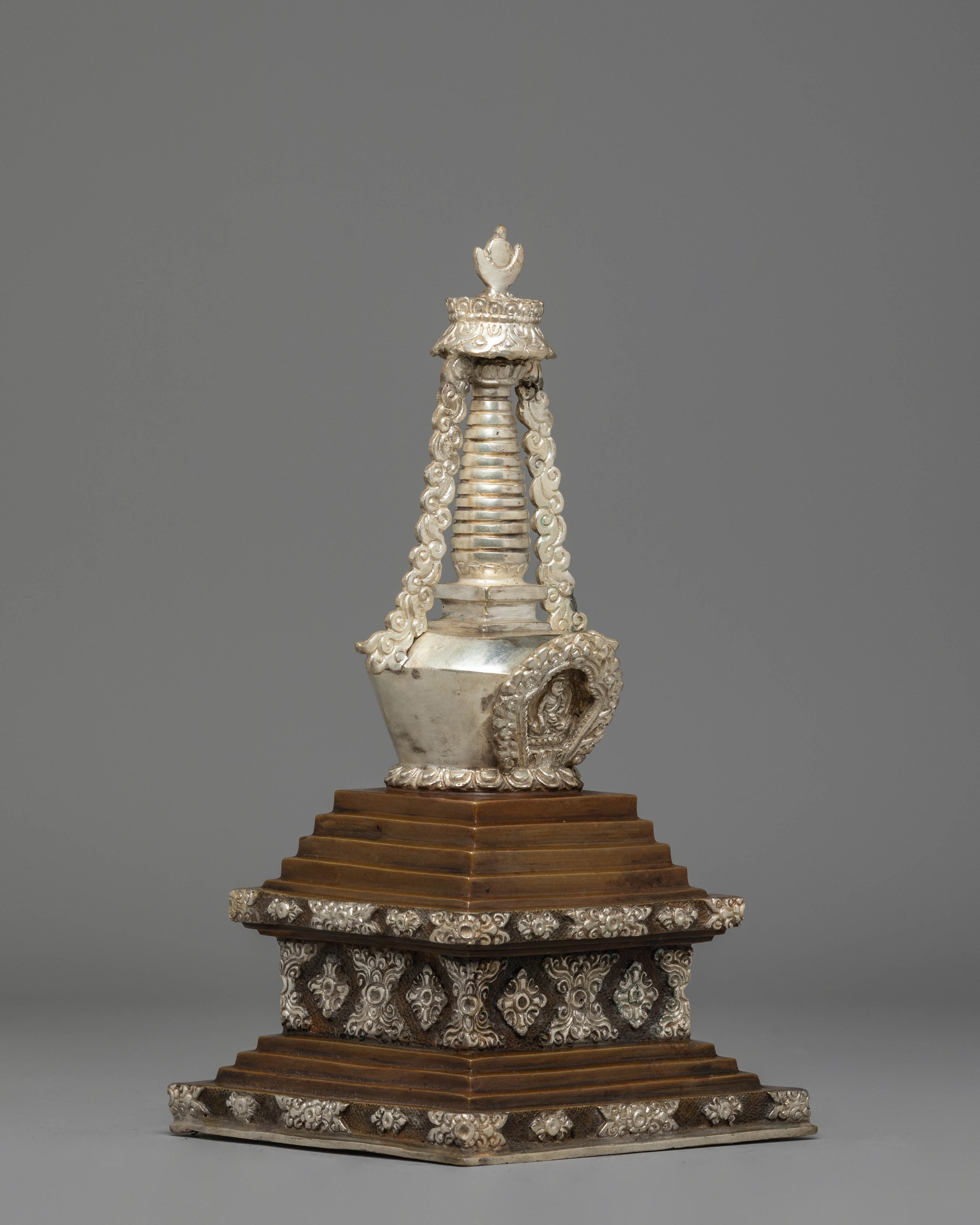 Handmade Silver Plated Stupa for Altar | Tibetan Ritual Stupa