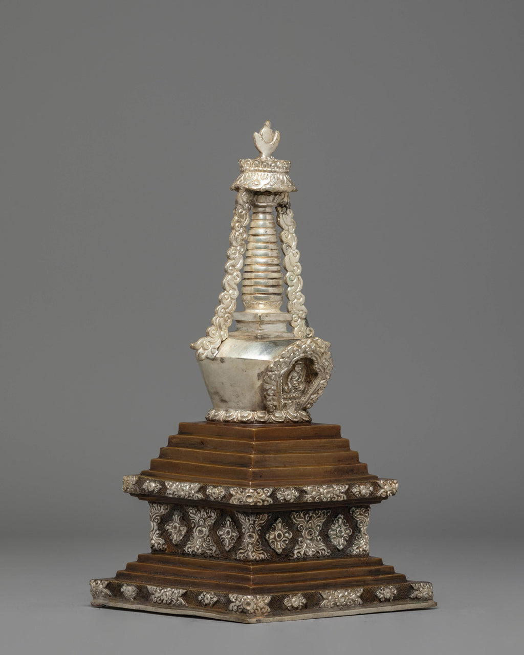 Handmade Silver Plated Stupa for Altar | Tibetan Ritual Stupa