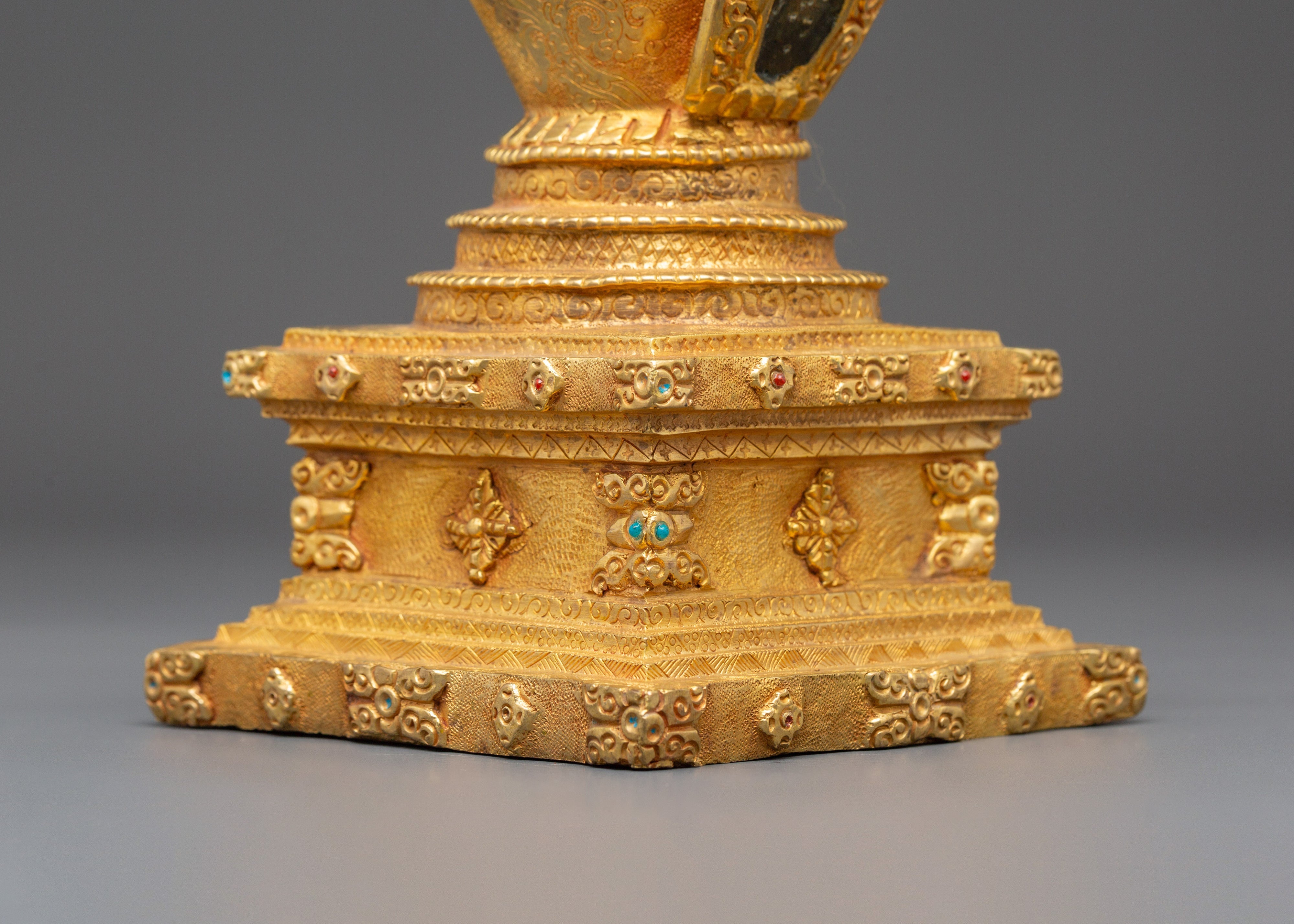 Handcrafted Gold Meditation Stupa | Tibetan Buddhist Altar Decor