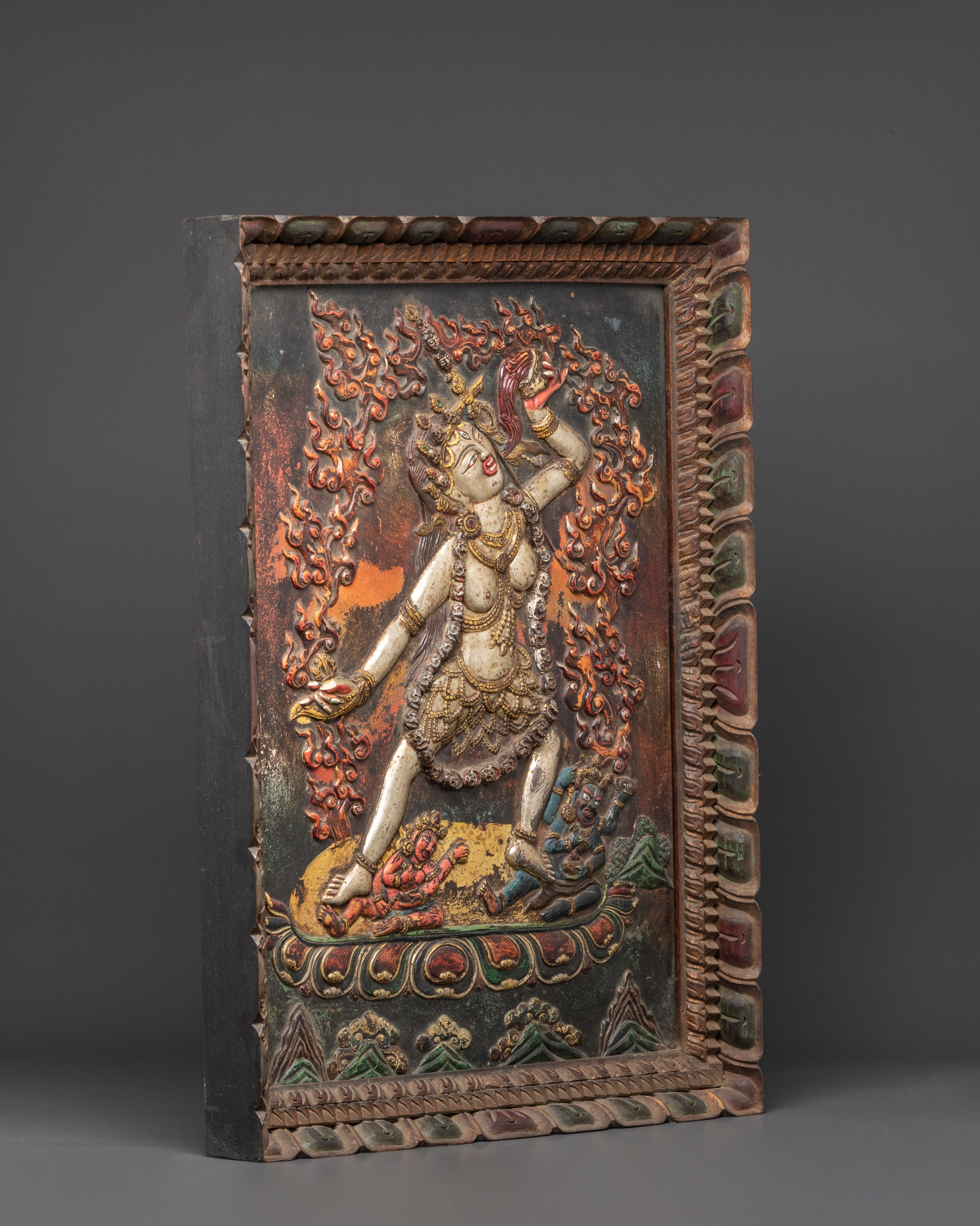 Vajrayogini Wooden Frame Wall Hanging | Sacred Tibetan Buddhist Art