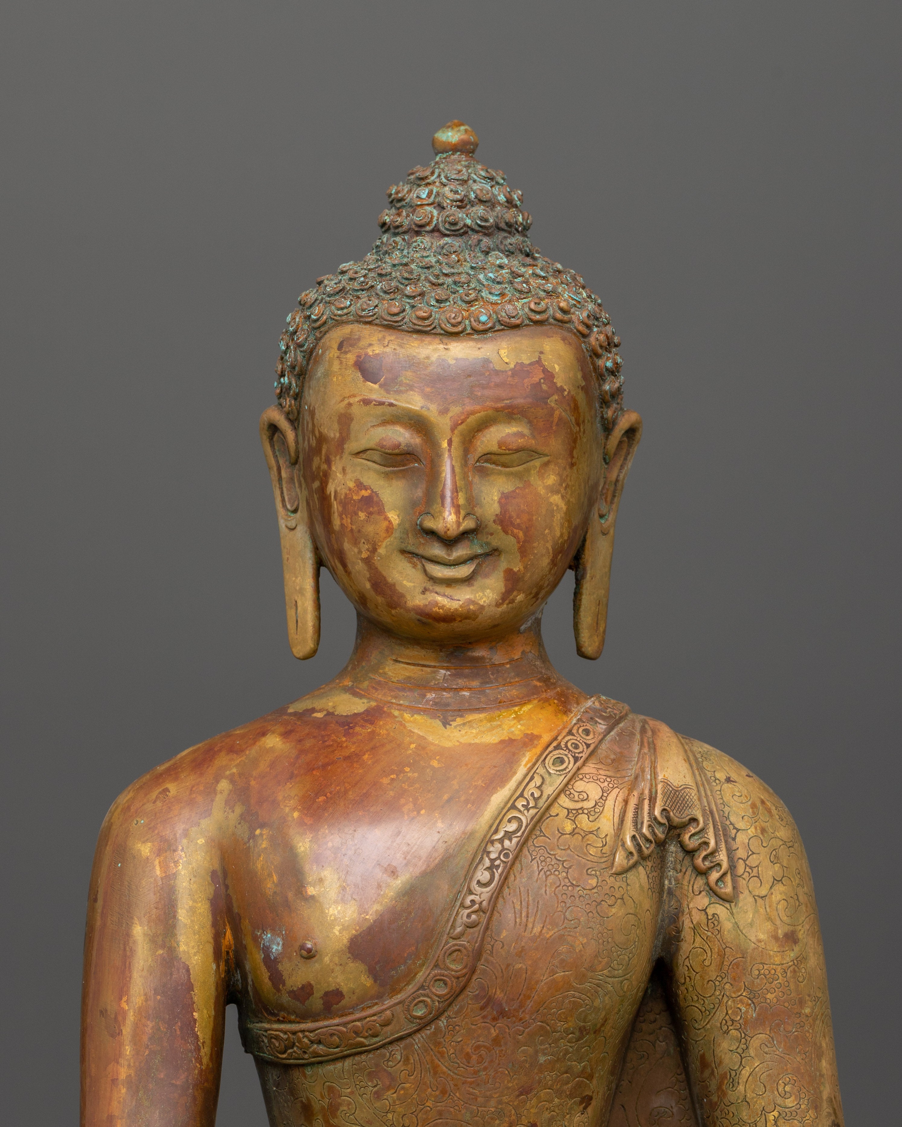Tranquil Shakyamuni Buddha in Bhumisparsha Mudra | Gold-Plated Copper