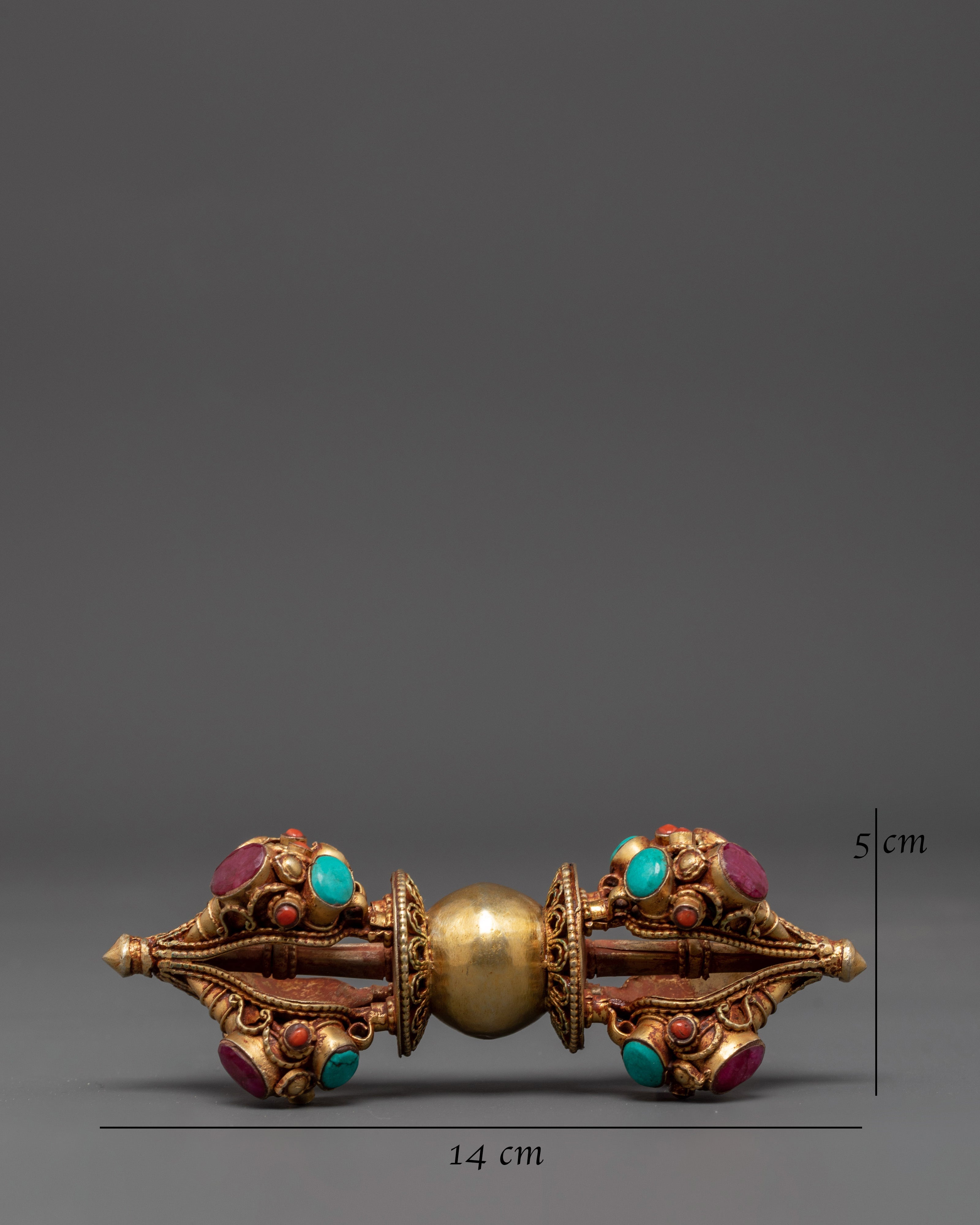 Sacred Tibetan Vajra Ritual Tool | Handcrafted Vajra with Gemstone Inlay