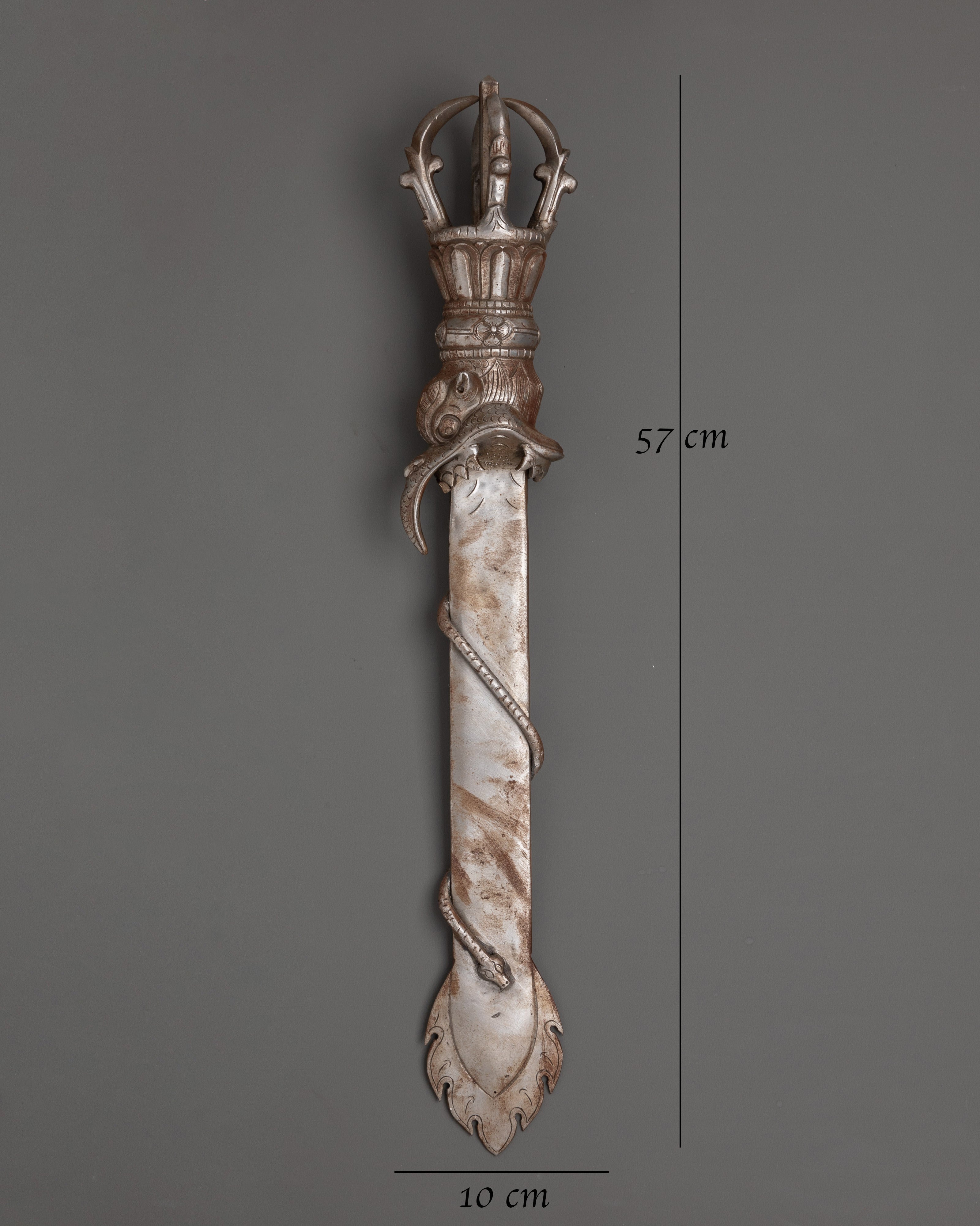 Iron Ritual Sword with Flame Design & Half Vajra | Spiritual Blade