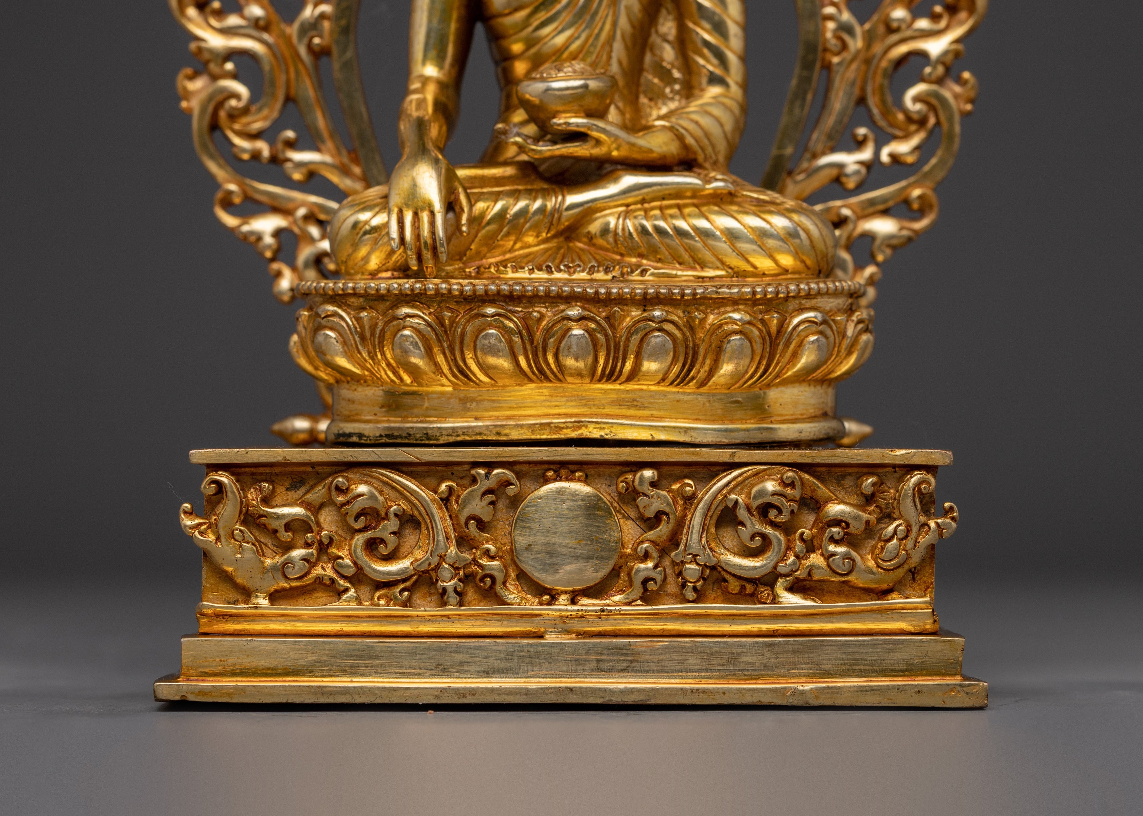 Handcrafted Gold Shakyamuni Buddha Statue with Throne | Home Decor