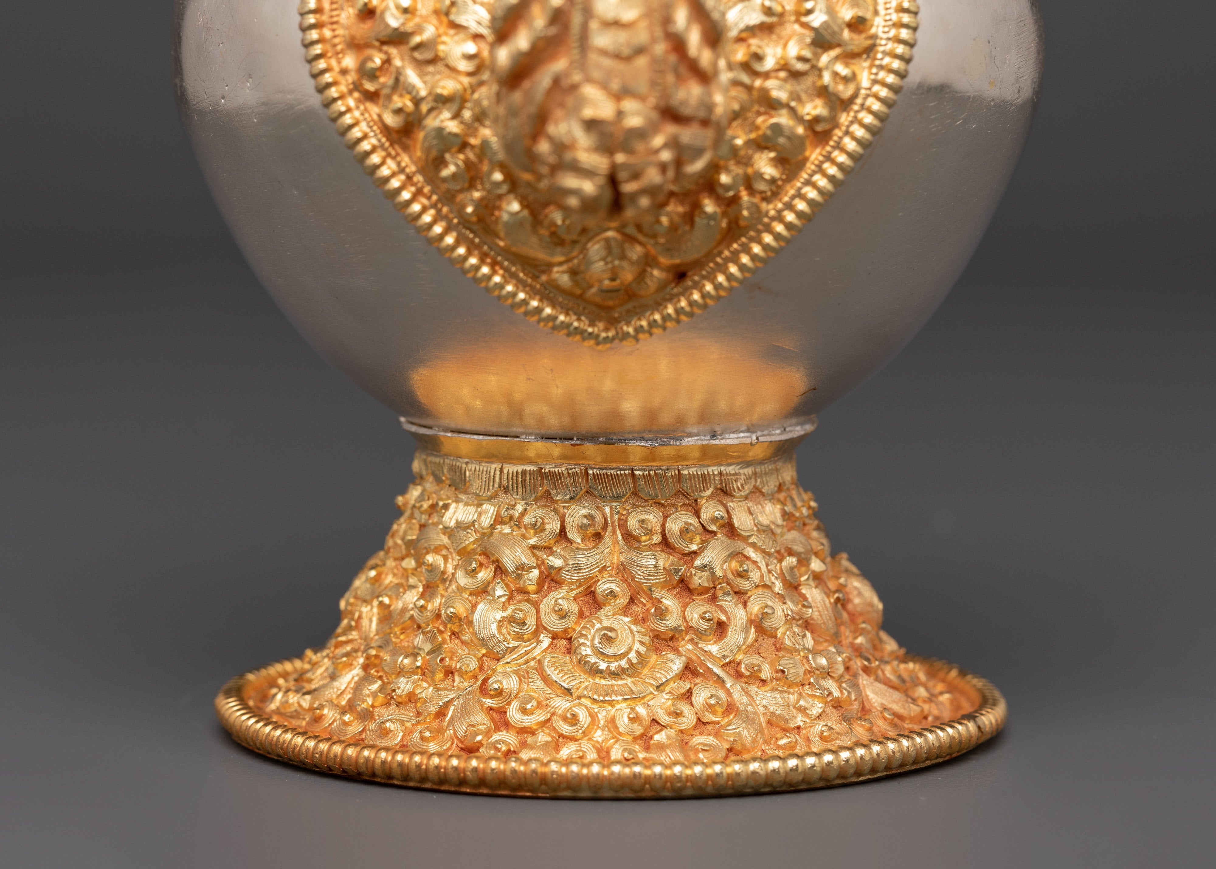 Tibetan Ritual Bhumba | Sacred Copper Vessel with Gold and Silver Plating