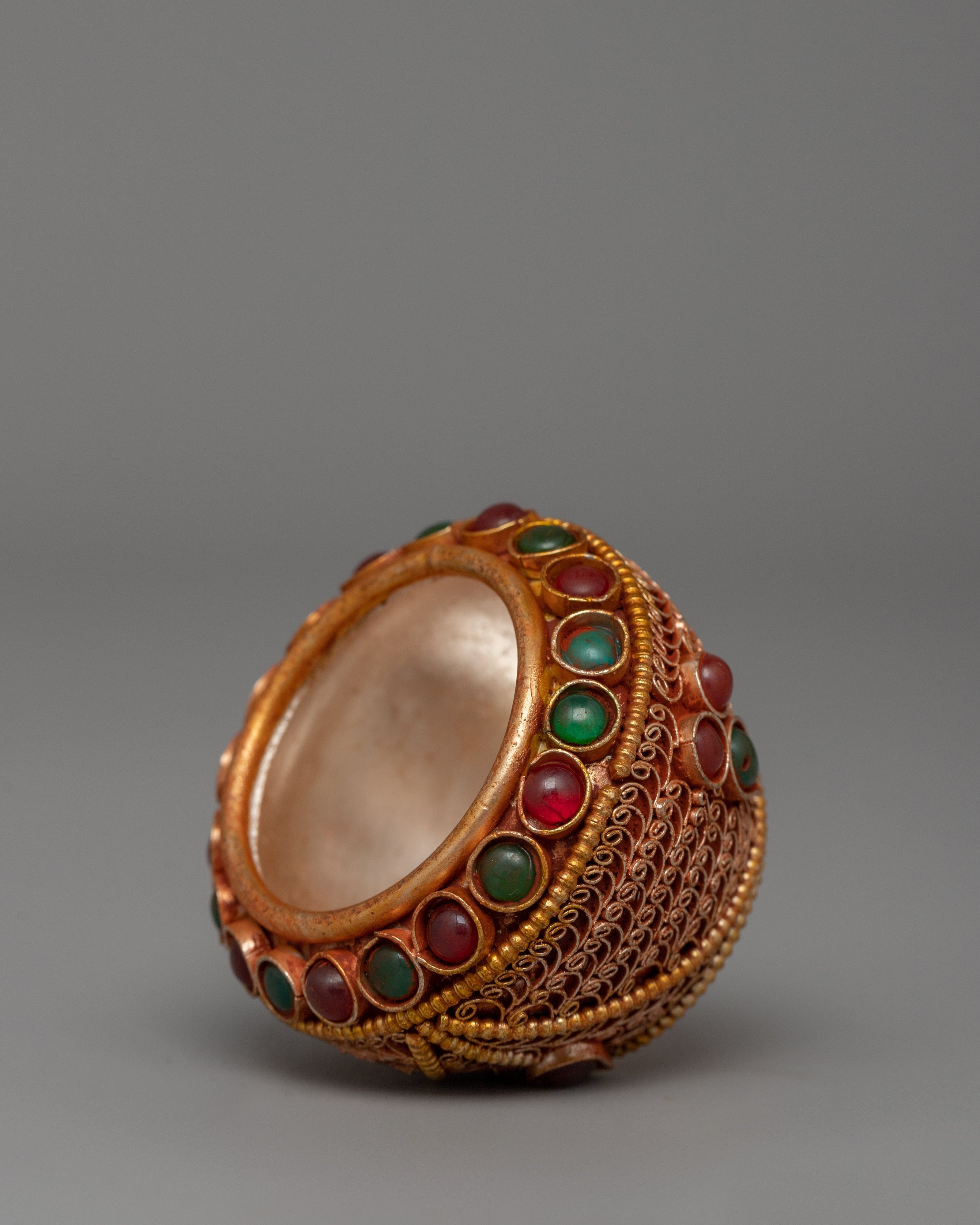 Golpa Ritual Offering Bowl | Handcrafted Tibetan Copper Alms Bowl with Filigree Work