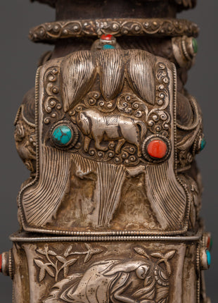 Tibetan Snow Lion Statue Set | Spiritual Decor with Antique Finish