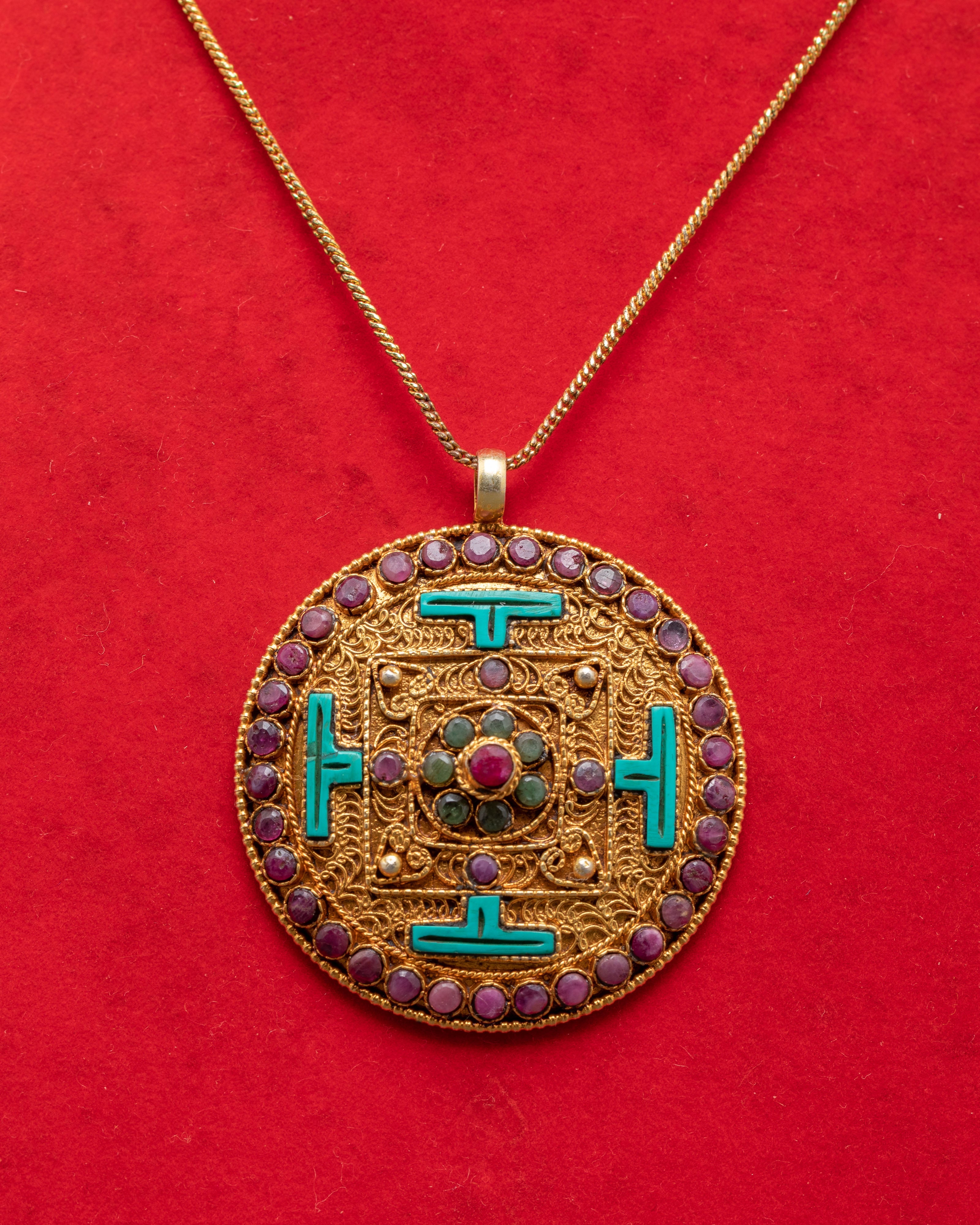 Gold Plated Locket with Panna | Gemstone Pendant