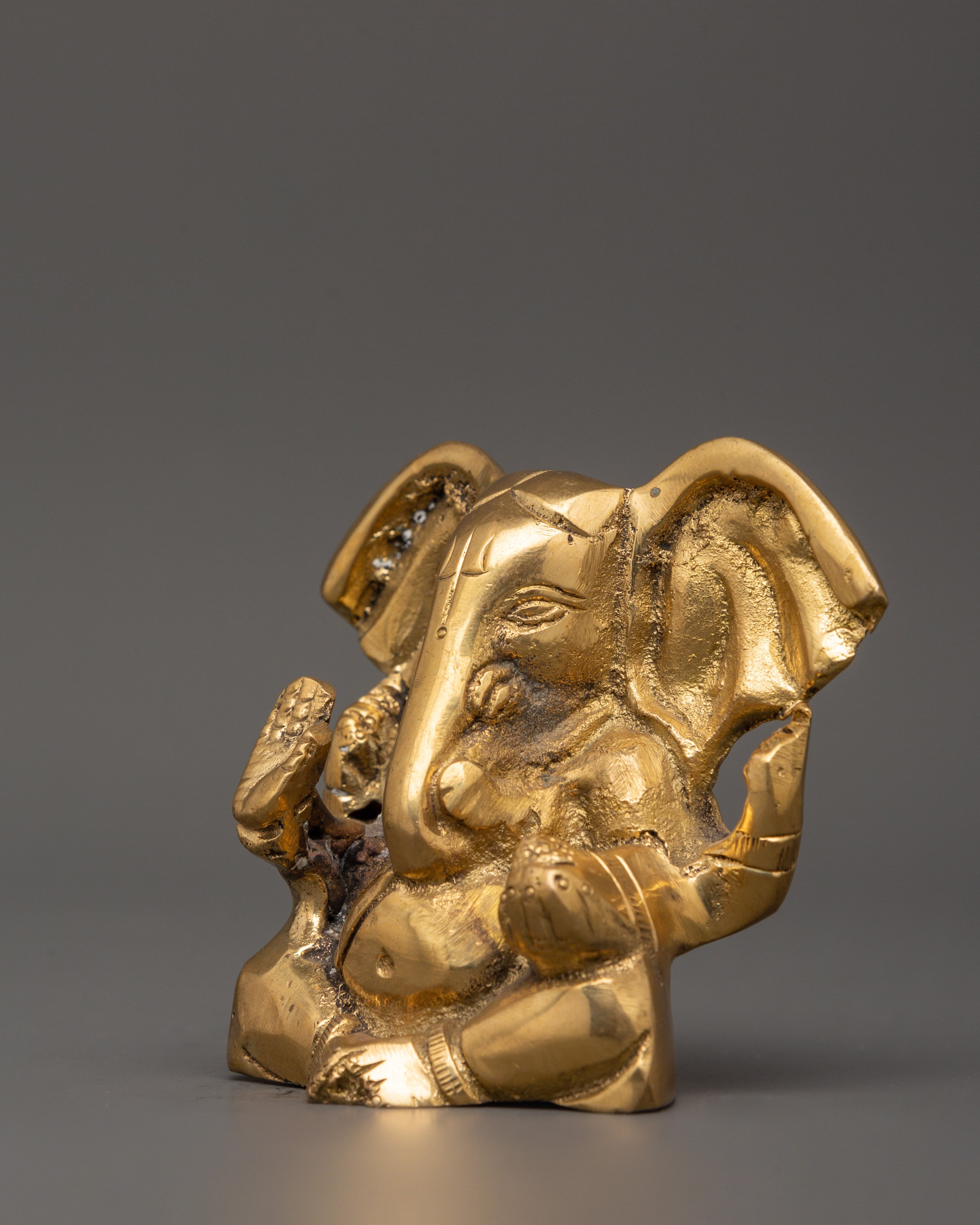 Brass Elephant Head Deity Ganesha Statue | Hindu Deity Decor for Prosperity & Good Luck