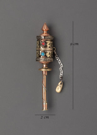 Buddhist Mantra Prayer Wheel with Turquoise Inlay | Ritual Practice & Meditation Tool