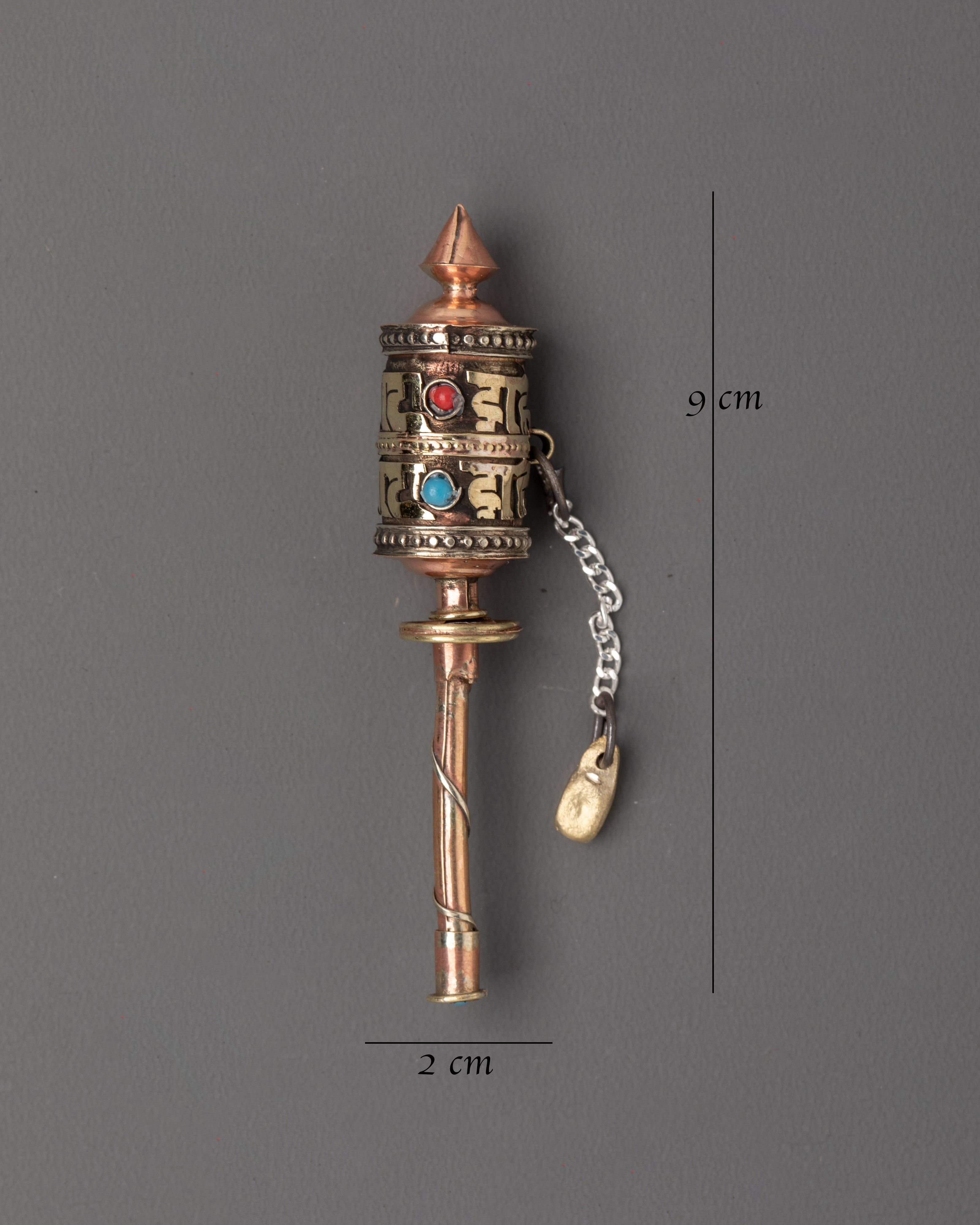 Buddhist Mantra Prayer Wheel with Turquoise Inlay | Ritual Practice & Meditation Tool