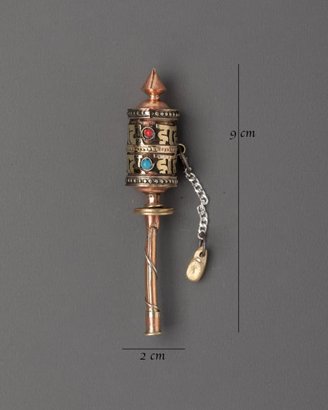 Buddhist Mantra Prayer Wheel with Turquoise Inlay | Ritual Practice & Meditation Tool