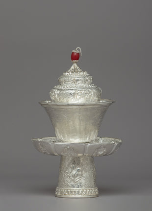 Silver Tea Cup with Red Stone