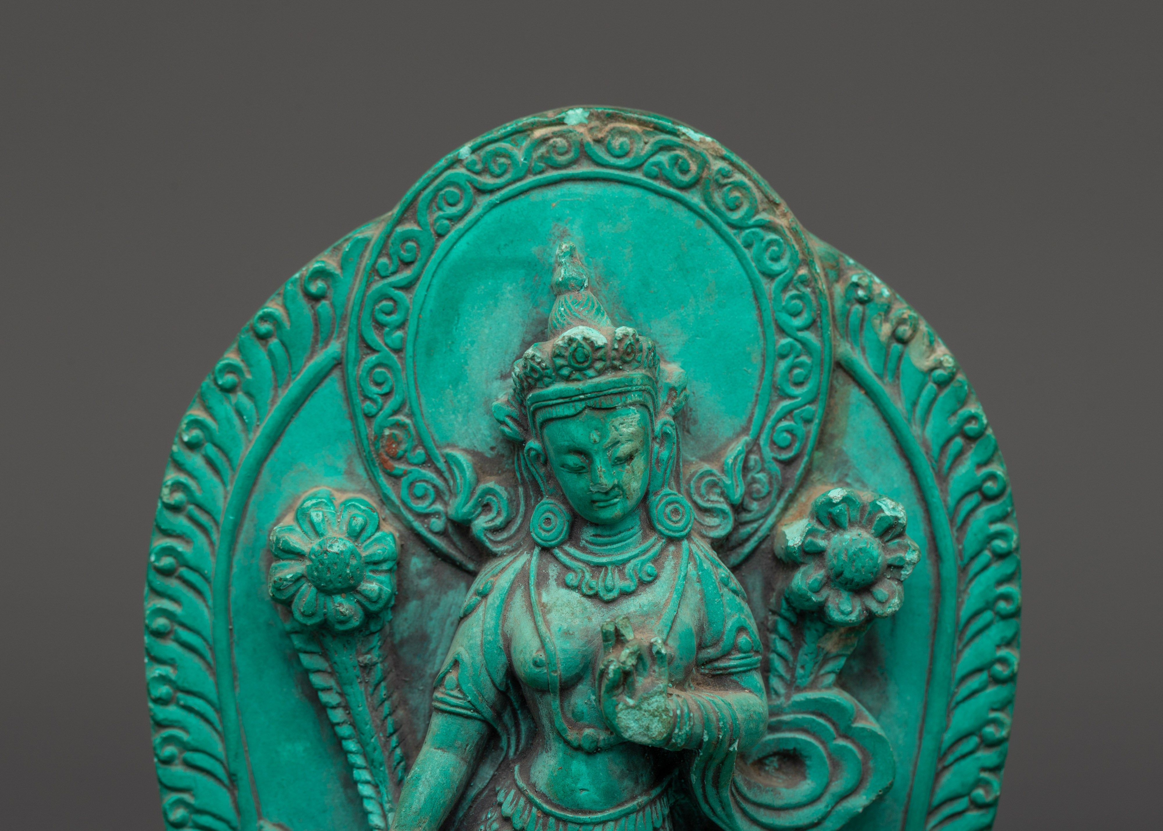 Sacred Green Tara Figure | Turquoise Tibetan Buddhist Statue