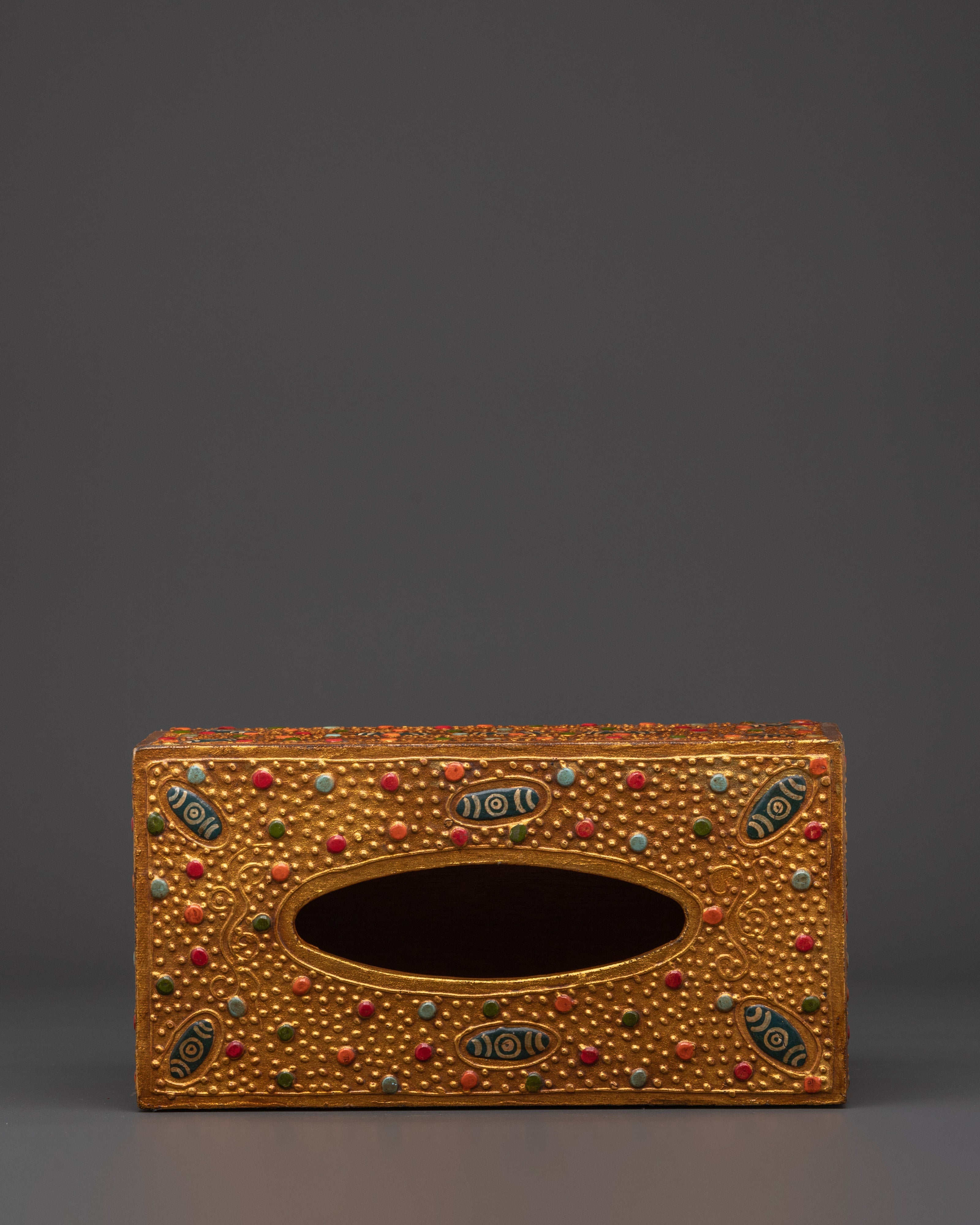 Hand Painted Tibetan Tissue Box | Colorful Wood Box with Acrylic Detailing
