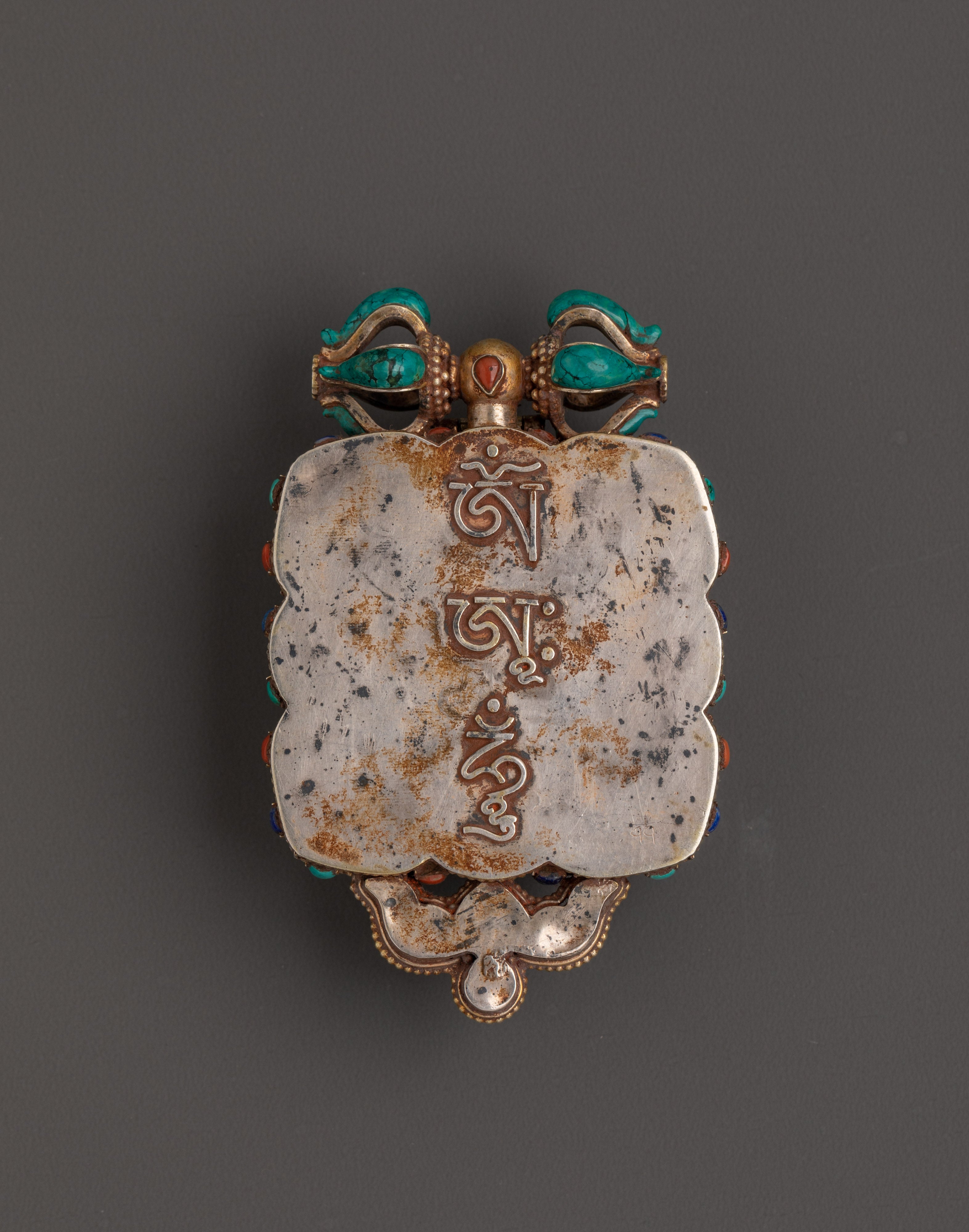 Handmade Tibetan Ghau Locket | Coral, Lapis Lazuli, Turquoise Inlay
