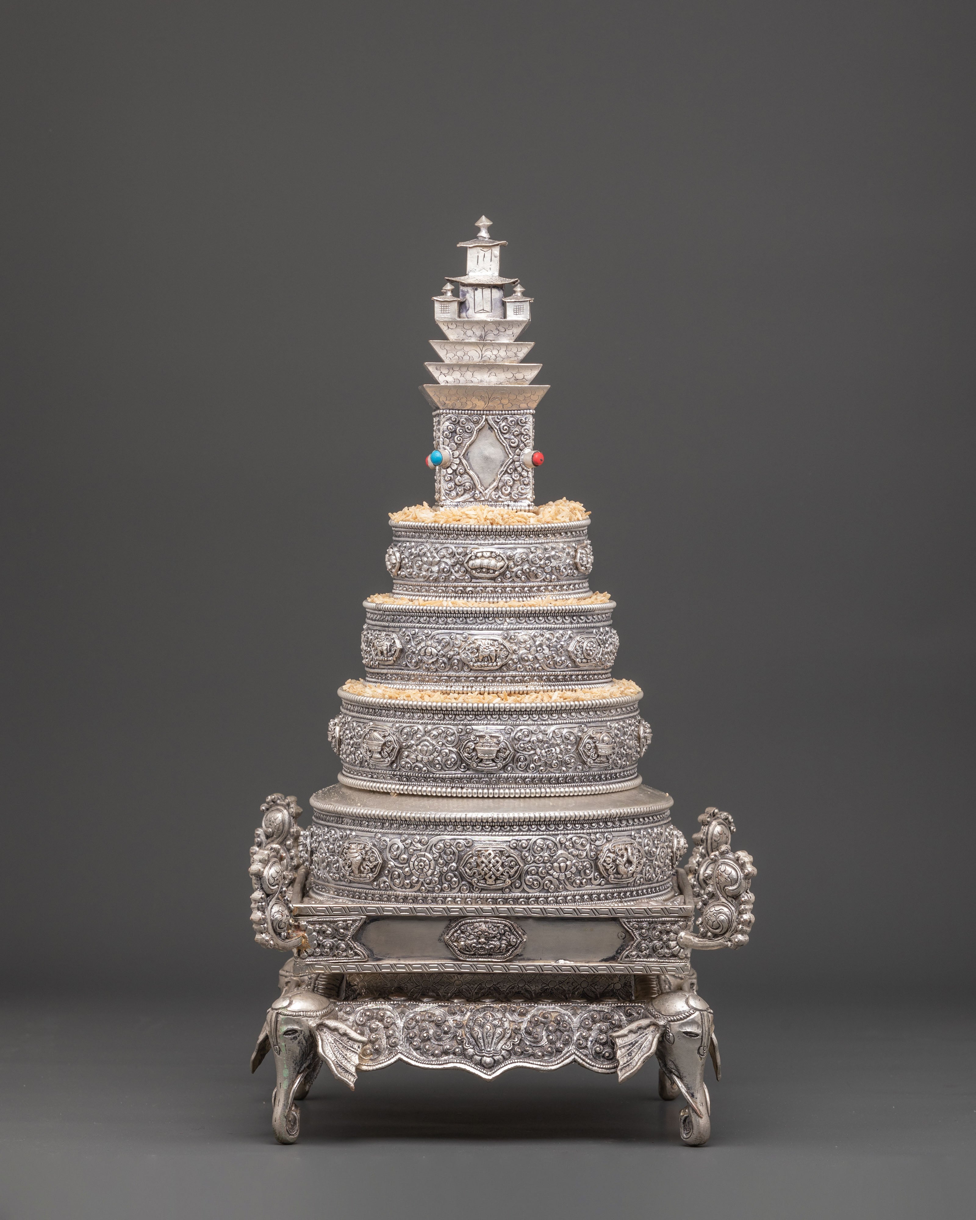 Copper Silver Plated Mandala Offering Set | Buddhist Ritual Set