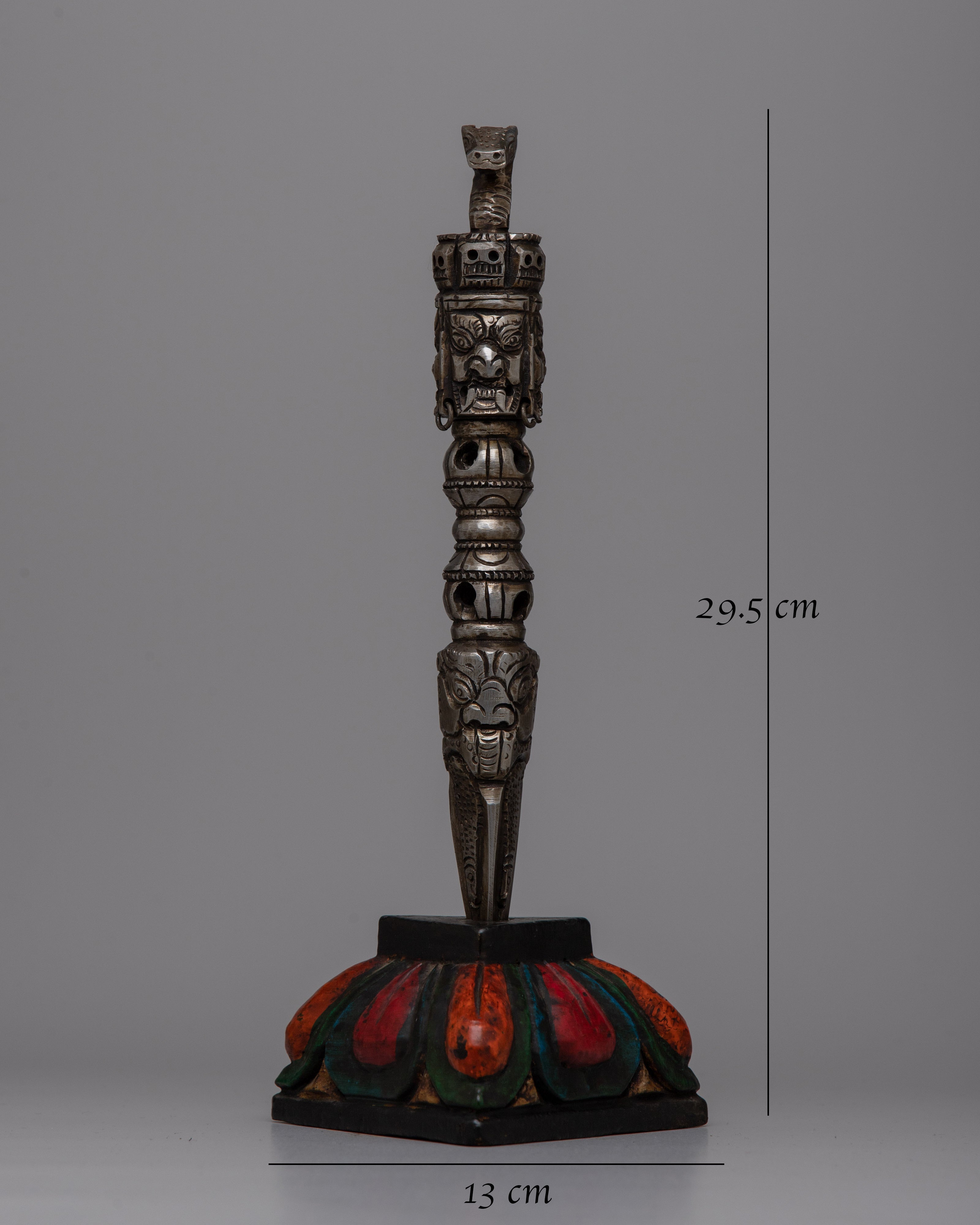 Phurba and Stand | Hand-carved Iron Phurba Dagger Kila for Home Decor