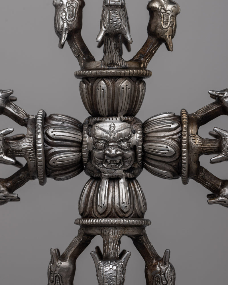 Double Vajra Dorje | Tibetan Buddhism Iron Vishwa Vajra with Stand for Altars & Decor