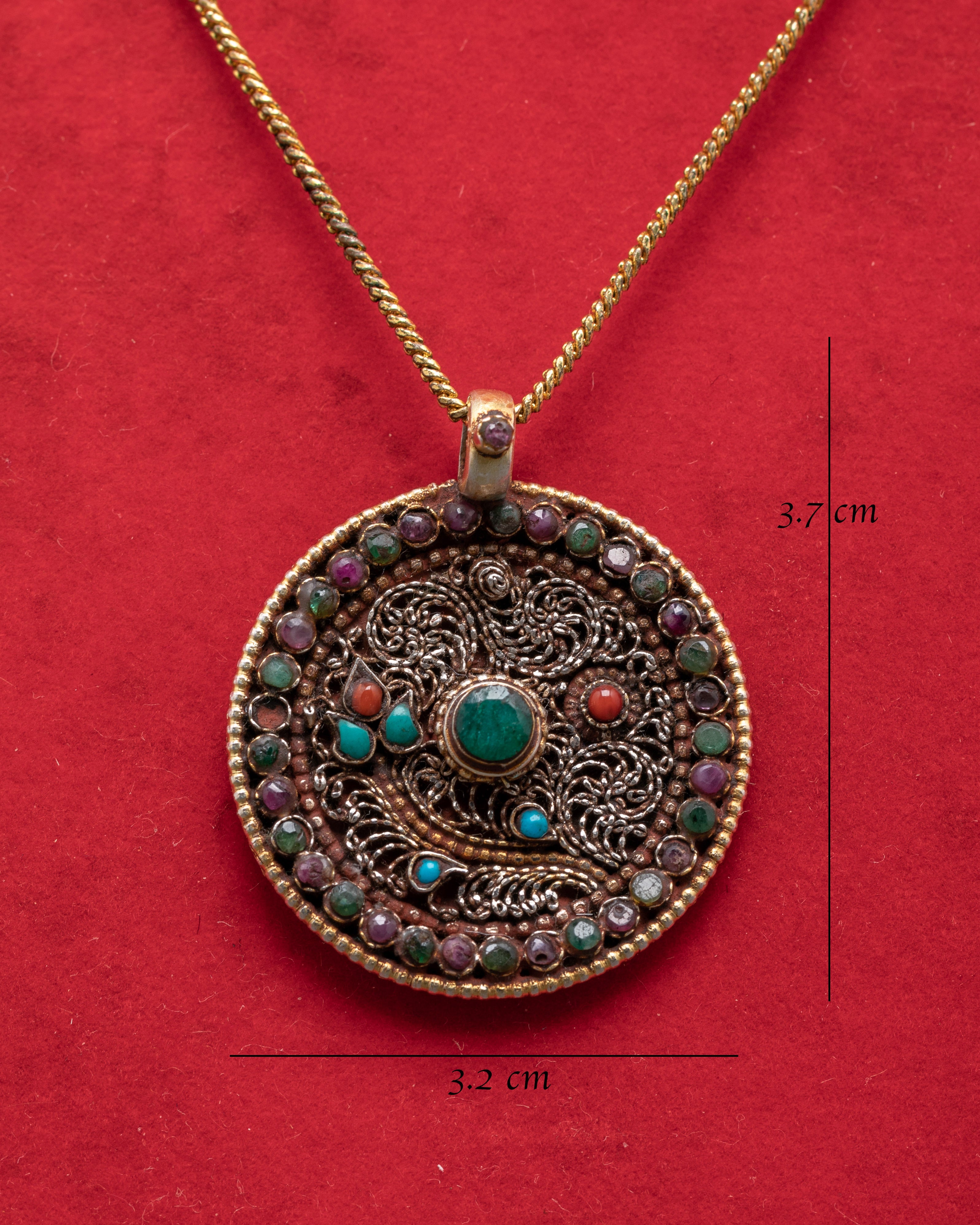 Traditional Handmade Gemstone Pendant | Unique Silver and Gold Jewelry